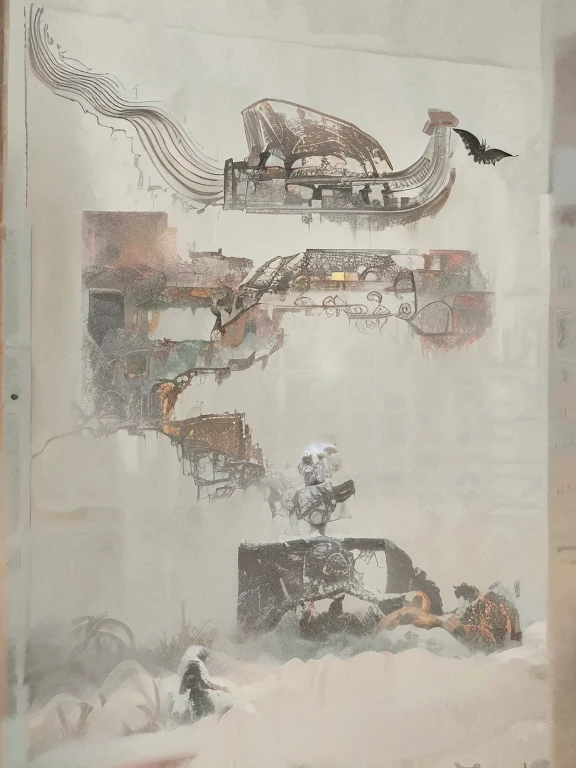 handpainted,illustration,serpent,butterfly back,road,dead person,house,Extreme darkness,halloween,Mountain and Sea Sutra