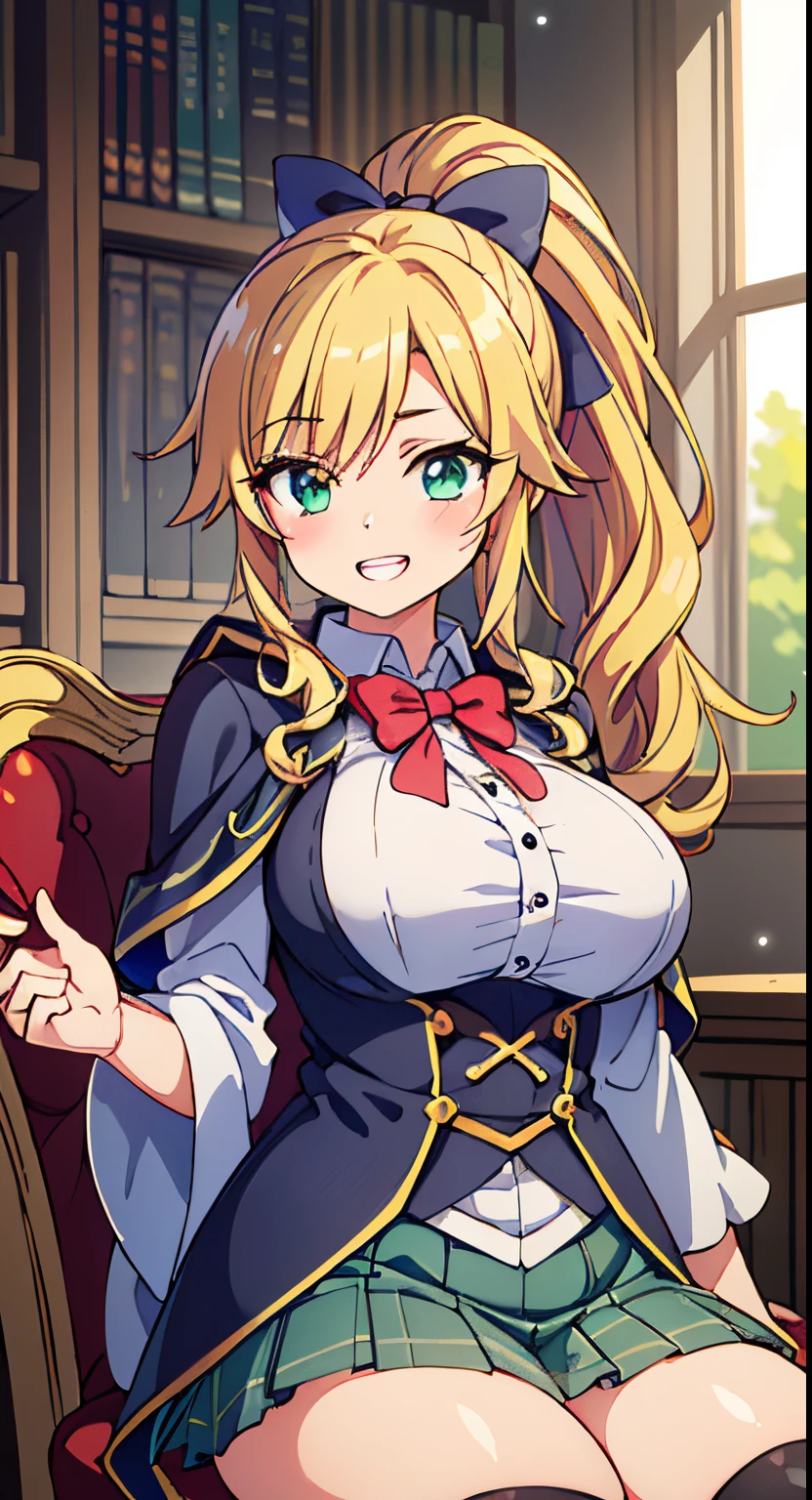 (Cute illustration:1,2),(Absurd realistic structure details),(High resolution complex and detailed text quality),(High-resolution microstructure、High poly 3 boobs D rendering correction),Methods of geometry,Careful explanatory anatomy,
BREAK,
1 beautiful girl, girl with, (Cute:1.5),(Chibi:0.5),(kawaii:2.0),(Lori:2.0),( girl),(large full breasts:1.65),(Ahoge,High Ponytail,Blonde hair, blue bow, Green eyes,eyebrows visible through hair,side locks,Parted bangs,Long hair, Hair Flower, Hair Ornament, Big ribbon in the hair, Curly hair,Bow:1.4),:el,White feathers, one white winged, Angel wings,Spread wings, Glowing wings),pitt \(Kid Icarus\),gleaming skin, Clear skin, shining beautiful skin, Open mouth,Smile, Solo, tusk, Upper teeth,(long eyelashes, Double eyelids:1.2),Solo,gleaming skin, Clear skin, Beautiful skin,(best quality face),(Top quality glowing eyes),(The best smile,Doya face:1.45), BREAK, Witch Hat,
(grin, 😀, Smirk), Open mouth, angry, droolng, (tag(School uniform:1.1), Fantasy costume,
(Sorcerer'cloak of, Black cloak), (Collared shirt, White shirt), (Miniskirt:1.2), (Green skirt, Pleated skirt), (plaid skirts:1.1), (thick thighs:1.2), (black kneehighs:1.2), (zettai ryouiki:1.3),BREAK, (Magic books are spread out on the table:1.2), Stacked books,
(Girl sitting on chair with legs crossed:1.2), 1 person'Hands raised, Detailed hand,
BREAK,(day), Indoor, medieval fantasy archives, gothic library, Magic Book, bookcase, 1 table, 1 chair, 1 lantern, basements, darkened room, (Countless crystals floating in the air:1.2), (big chunks :1.2), Waterfall,depth of fields,
BREAK,wakame,wakame,wakame,(Cowboy Shot:1.4),
BREAK,(Blurry background:1.3),(absurderes, hight resolution, Super Detail Art),cel shading,Clear Color, Lonely optical effect, Beautiful pictures, Bright glow, mystic atmosphere,(Close-up of girl:1.1), Mystical light particle effect,manga influence, clean line drawings,
Ryu, Ryu, Ryu, Ryu, Ryu, Ryu, Ryu, Ryu, Ryu, Ryu, Ryu, Ryu