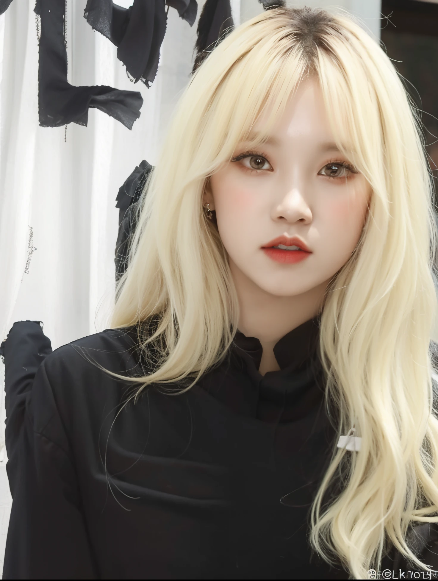 Un primer plano de una mujer con el pelo largo y rubio y una camisa negra, Cabello largo y blanco y flequillo, cabello whitebangs cabello, con pelo largo blanco, Parque Roseanne de Blackpink, Retrato de Jossi de Blackpink, Lalisa Manoban de Blackpink, flequillo blanco, Jossi de Blackpink, con el pelo largo y blanco, Kim Doyoung, su cabello blanco