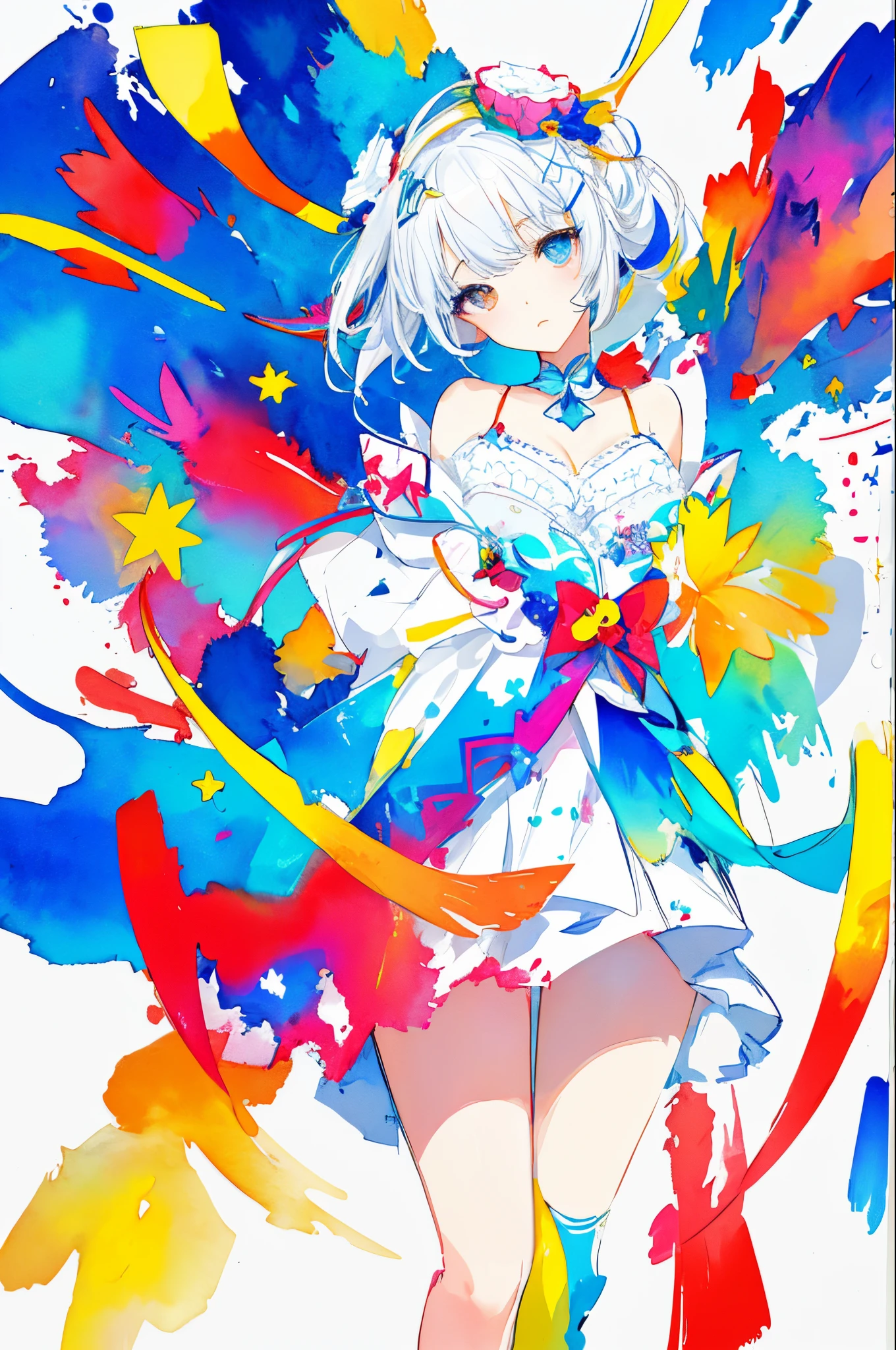 (extremely bright:1.1), white background, [1girl:7], (head tilt:1.2), ([sketch|watercolor \(medium\)]:1.15), (inkblot:1.1), (pale:1.2), chaotic abstract background, vector trace, gradient blending, vibrant colors, superb, extremely detailed, intricate, (extremely low contrast:1.4)
