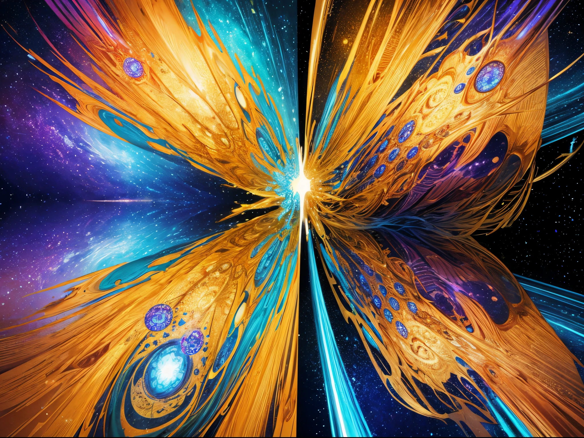 Combine the "Star Trek: The Original Series" theme with intricate fractal geometry and Mandelbrot's set to create a visually stunning and abstract representation of a cosmic voyage.