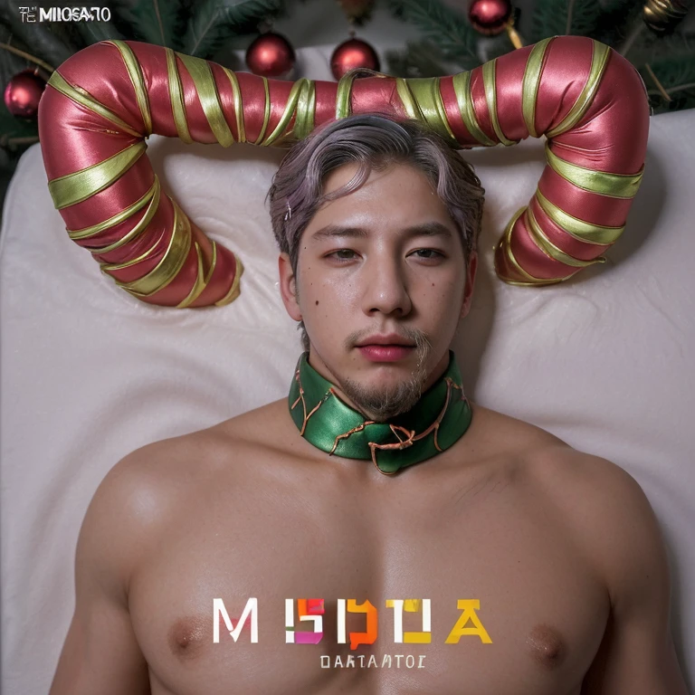 (Portada de la revista:1.3),Namjoom-6500, (realista: 1.3) (Texto original en: 1.2), Namjoon de BTS, La mejor calidad, borracho, cuerpo completo, ebrio, Namjoon de BTS, Arte surrealista, (Arte surrealista), traje de santa claus, person sleeping under a christmas tree, movimiento de la imagen, Caos visual,Cyber y2k aesthetic, fiesta.