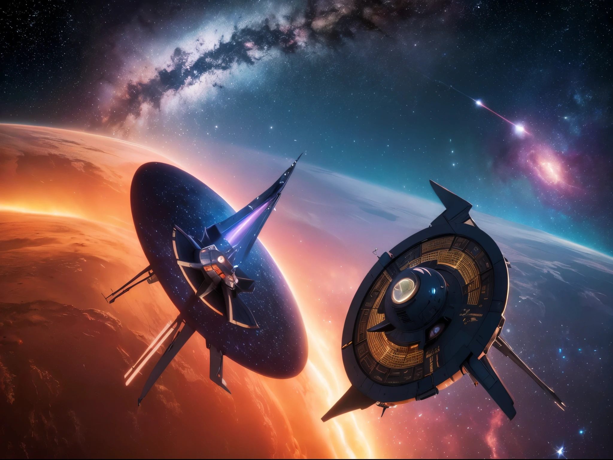 Create a dramatic and cinematic portrayal of the Enterprise NCC-1701 navigating through a vibrant and colorful nebula. Reference the works of space artists like Chesley Bonestell.