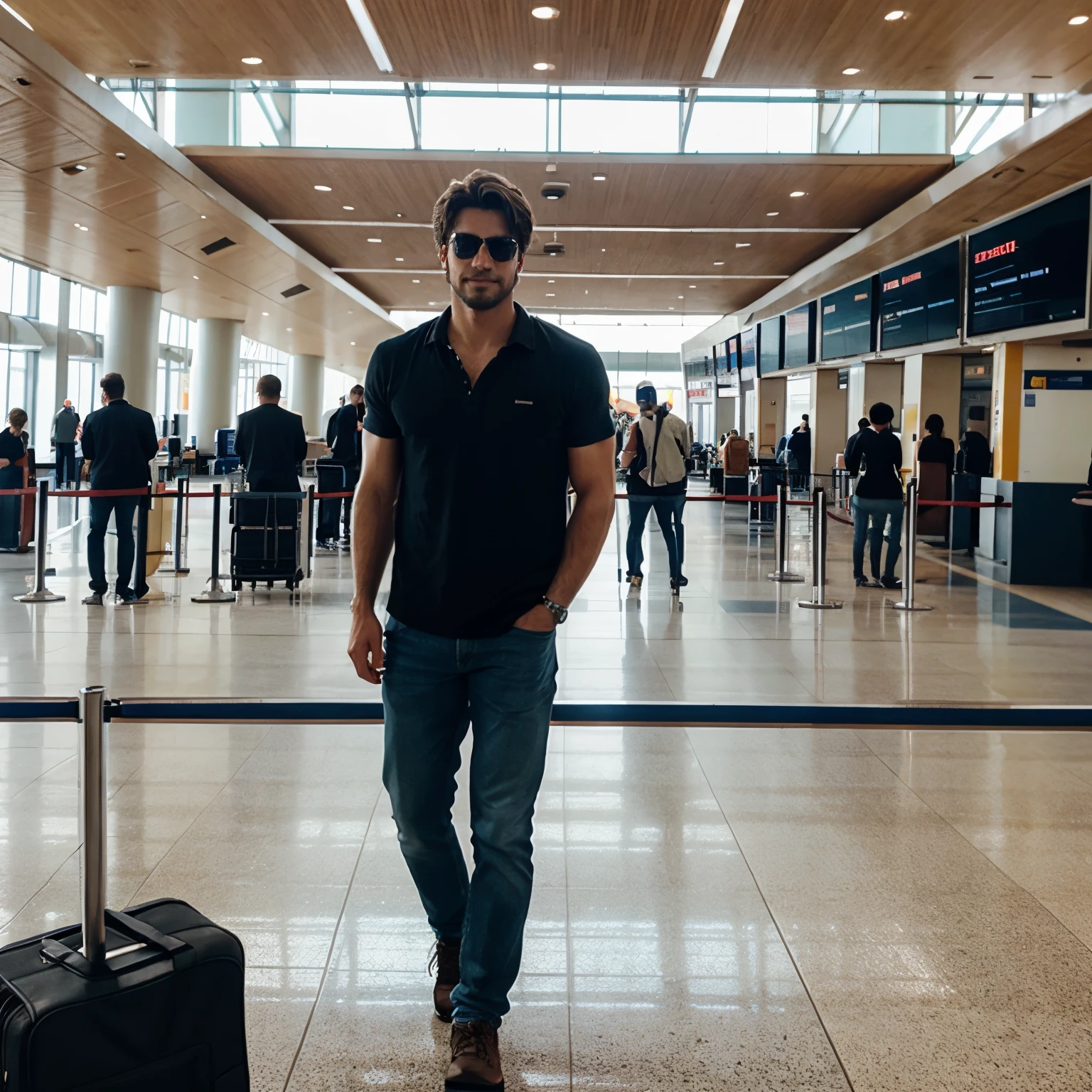 Photo of me at an airport with a handsome man
