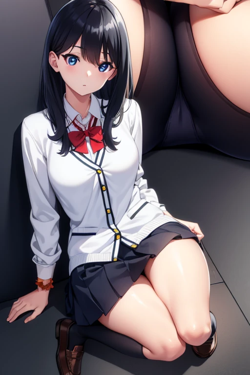 Tan Tien Lifang, rikka takarada, Black hair, Blue eyes, Long hair, orange scrunchie, Scrunchie, Wrist scrunchie
Blake Black Footwear, Black skirt, Bow, bowtie, buttoning, Cardigan, Collared shirt, Long sleeves, micro skirt, Pleated skirt, Red bow, red bowtie, red socks, School uniform, Shirt, shoes, Skirt, sox, thighs thighs thighs thighs, White cardigan, White shirt,,
BREAK outdoors, city,
BREAK looking at viewer, BREAK (masutepiece:1.2), Best Quality, High resolution, Unity 8k壁纸, (Illustration:0.8), (Beautiful detailed eyes:1.6), extra detailed face, Perfect Lighting, extremely details CG, (Perfect hands, Perfect Anatomy),Black Pantyhose King