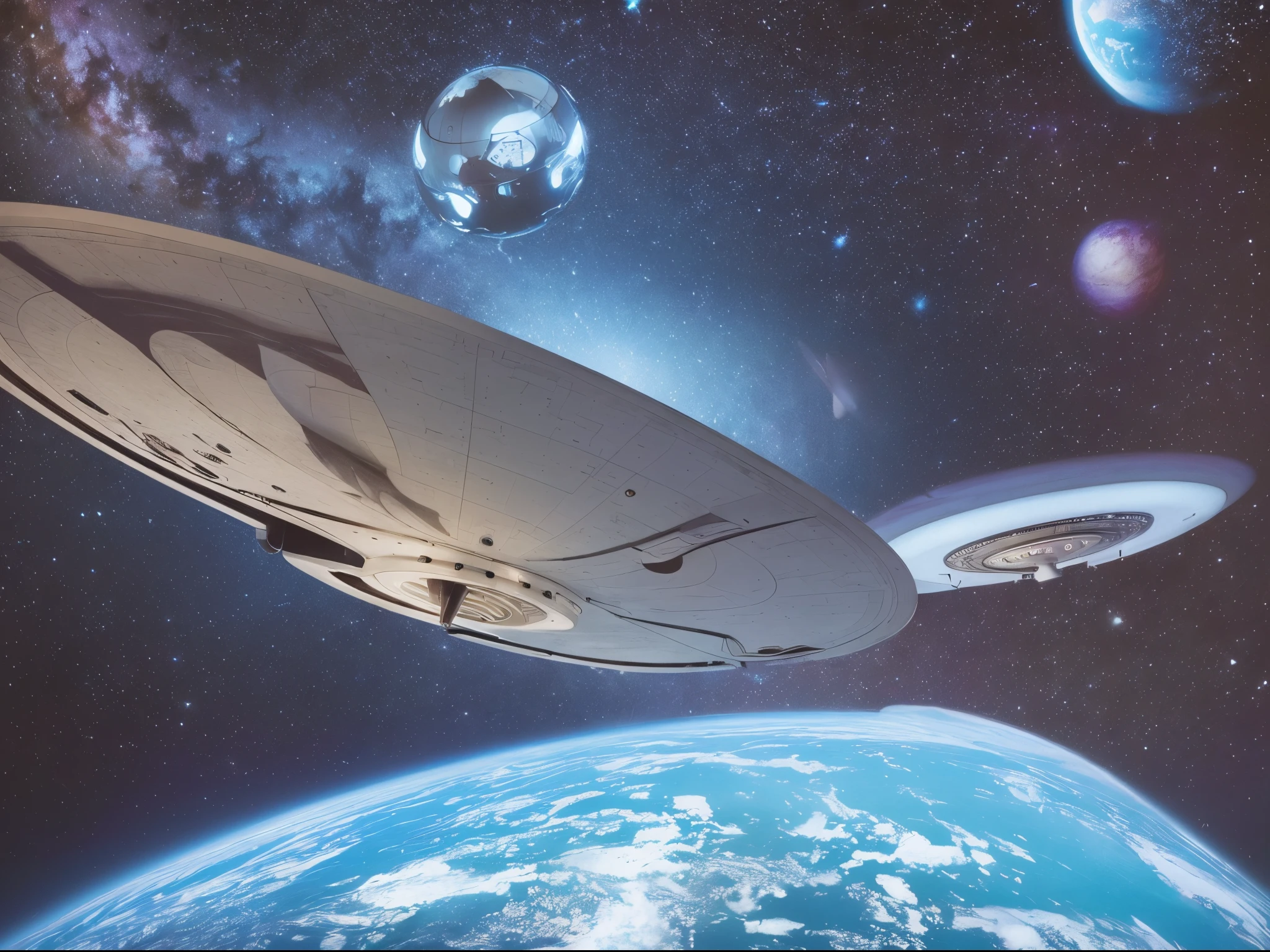 Create a surreal and mind-bending scene featuring the Enterprise NCC-1701 in a distorted and fantastical cosmic environment. Reference the surrealism of artists like René Magritte or Salvador Dalí for inspiration.