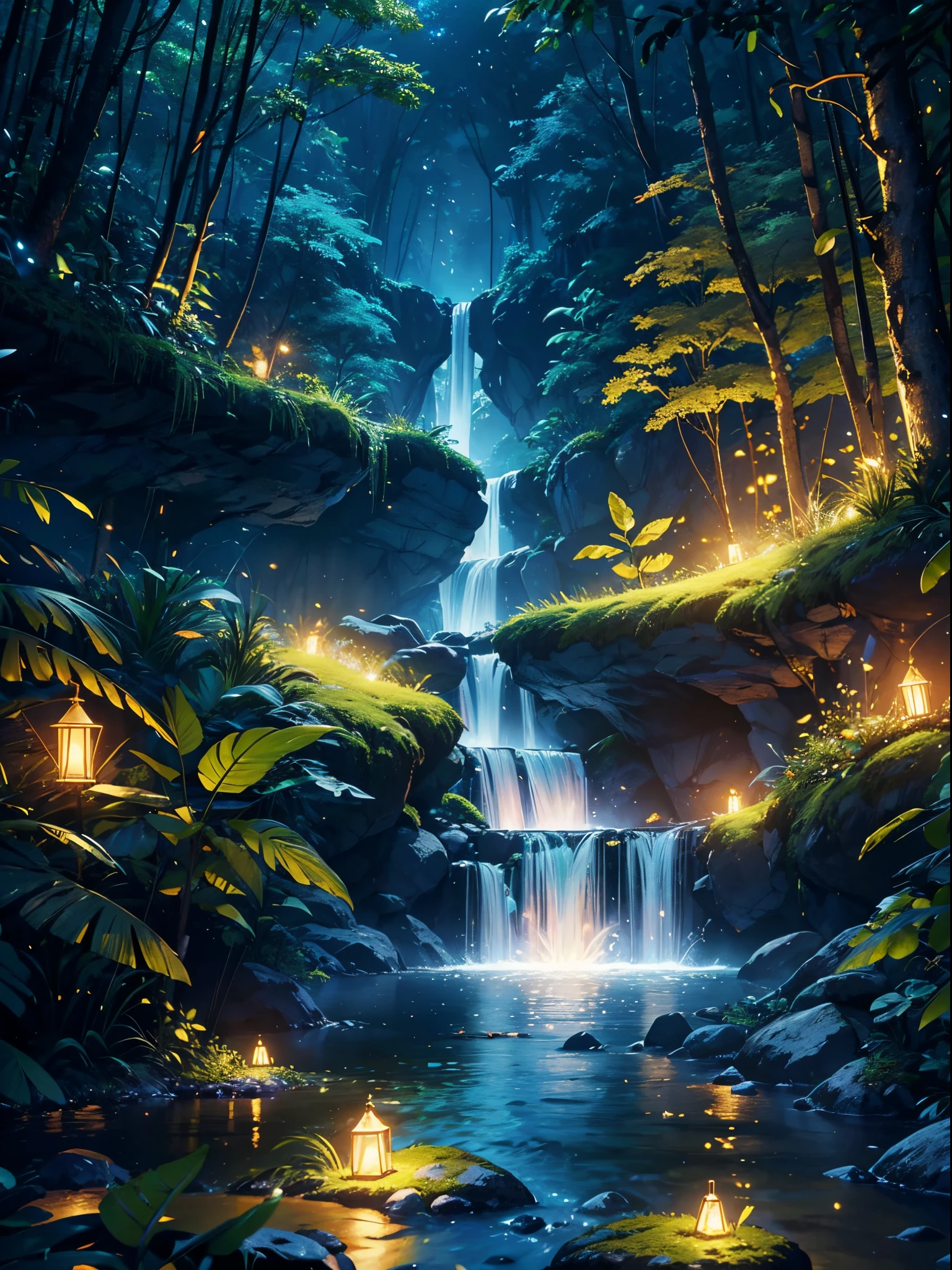 master part, best quality, (muito detalhado CG unidade 8k wallpapers), (best quality), (better illustrations), (Melhores Sombras), tema floresta com elementos naturais. Tall trees, quiet streams, cogumelos pequenos brilhantes, cercado por folhas e galhos delicados, with fireflies and glowing particle effects,, (elementos naturais), (tema selva), (Folhas), (Ramos), ( Pirilampos), Borboletas, (folhas delicadas), (brilhar), (particle effects). , 3d isometric, octane rendering, ray tracing, super detalhado