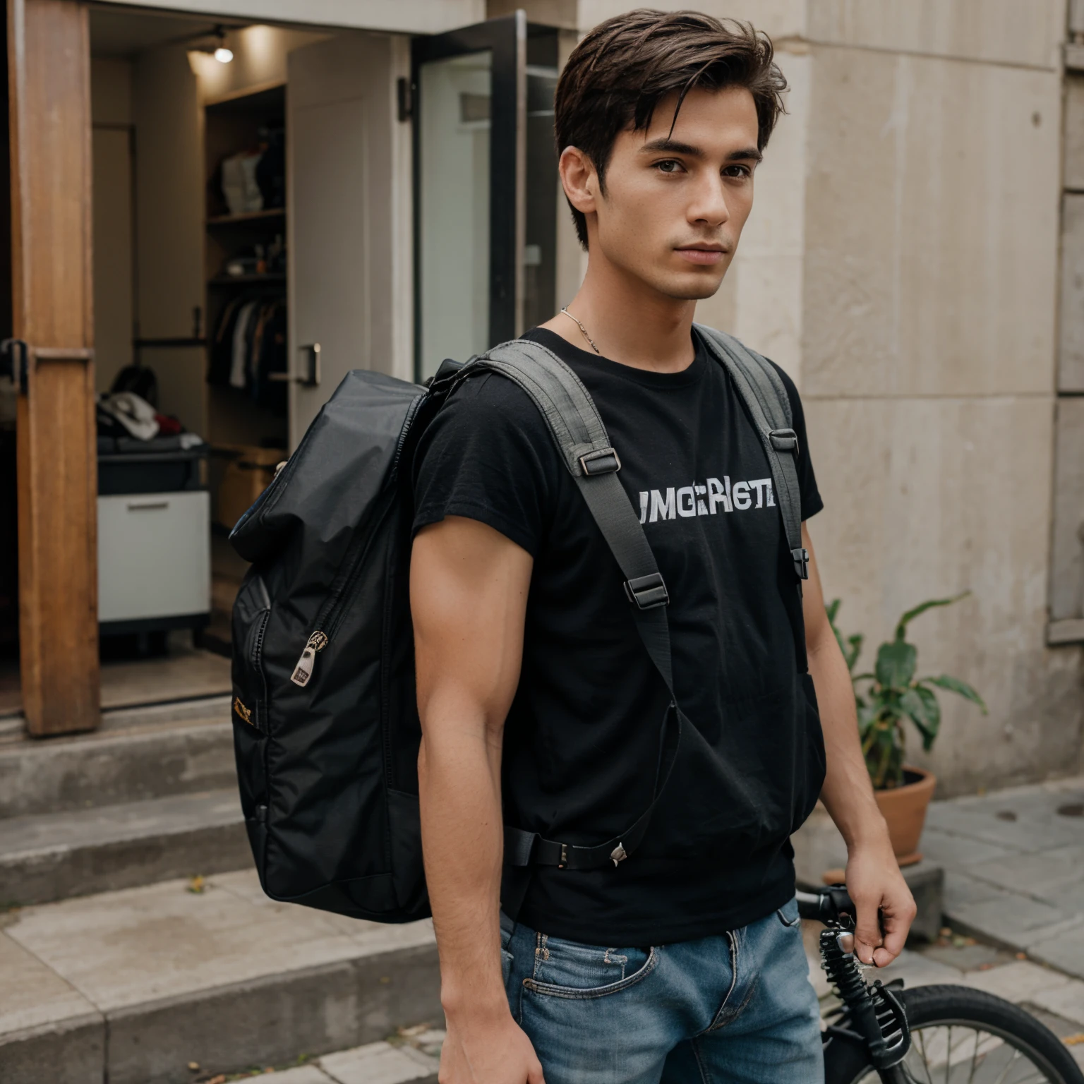 Motoboy com mochila de entrega