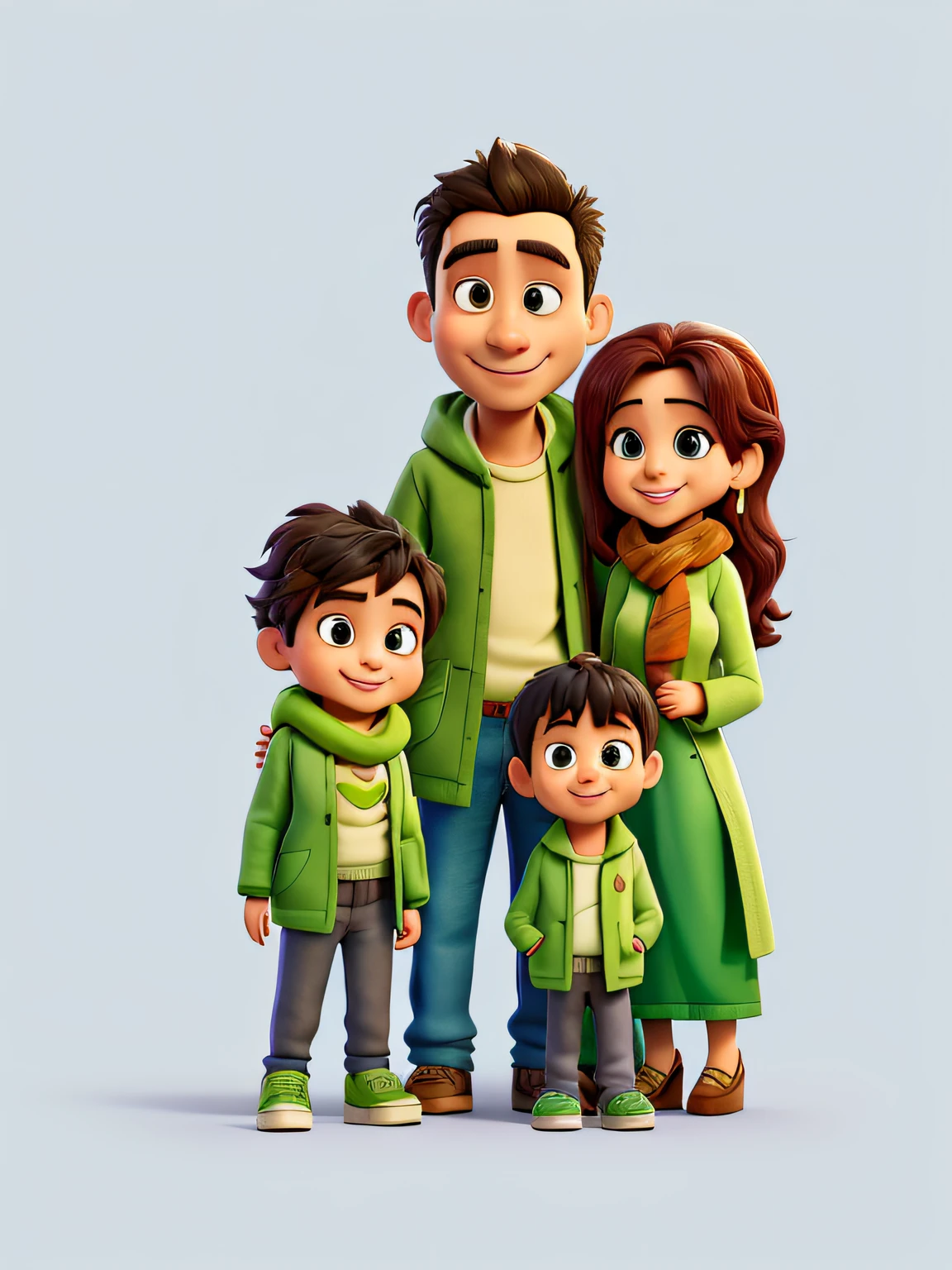 arafed family with a green coat and a green scarf, happy family, in cartoon style, barong family, cartoon artstyle, by Abidin Dino, digital art cartoon, realistic cartoon, style of cartoon, charactor, caricature illustration, caricature, potrait, 3 d cartoon, cartoon art, cartoon digital art, an indonesian family portrait, caricature style