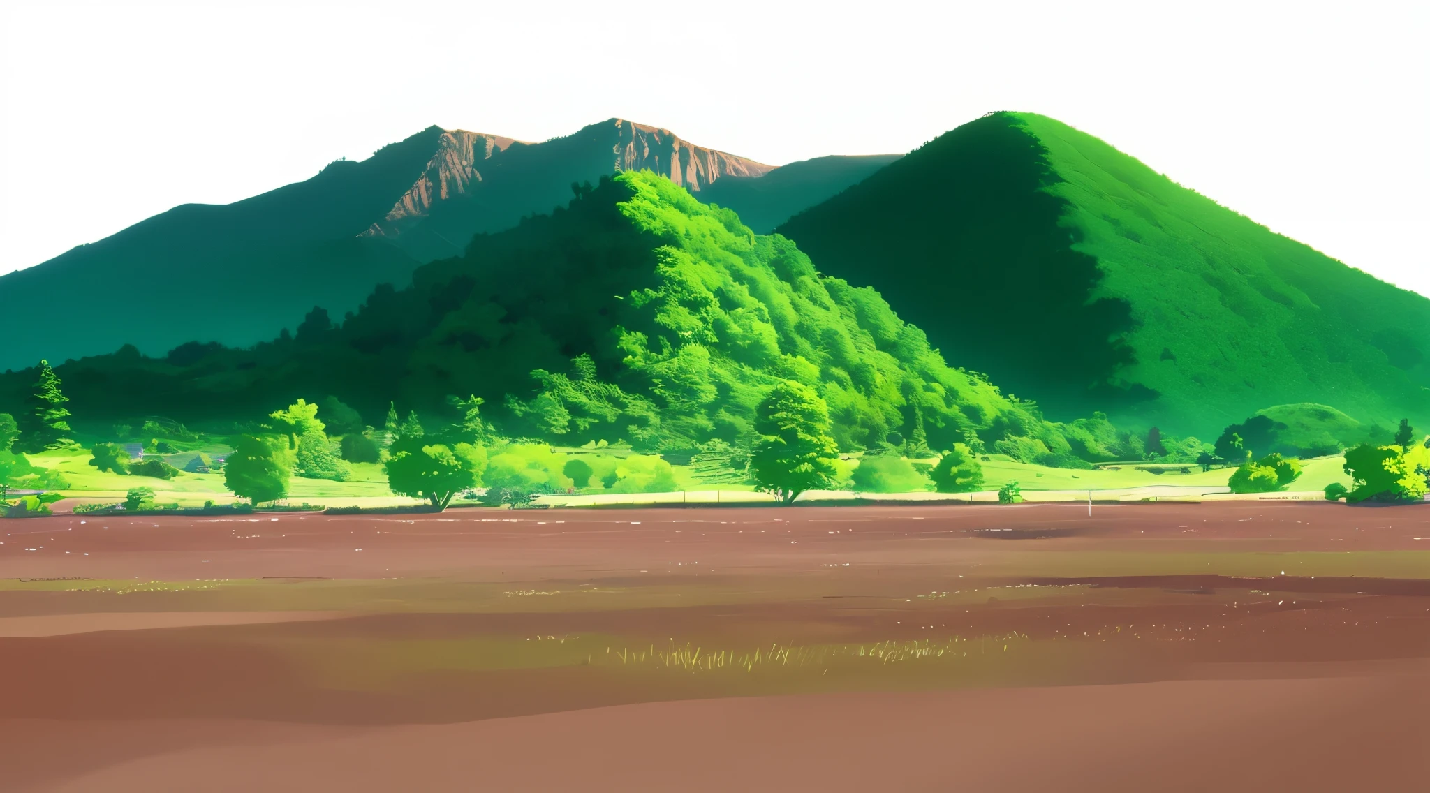 2 green mountain in a background, 4k anime, 4k anime background, 4k detailed,