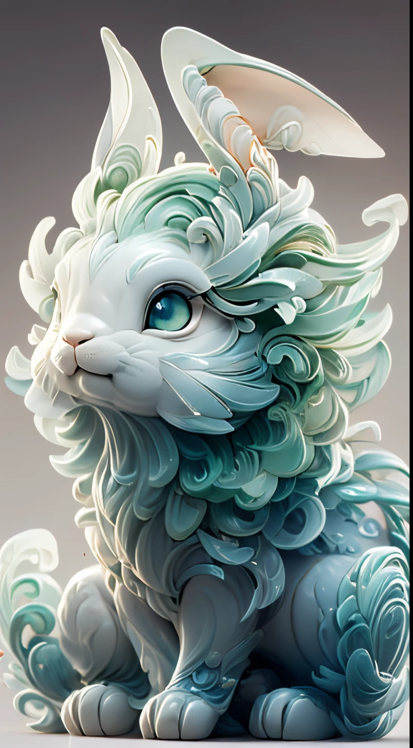 rabbit shape，the background  clean，dream color，Transparent statue，flower eyes，green color，serious expressions，(Rabbit ears))，Clear  eyes，tmasterpiece，（Best quality at best：1.3），a rabbit