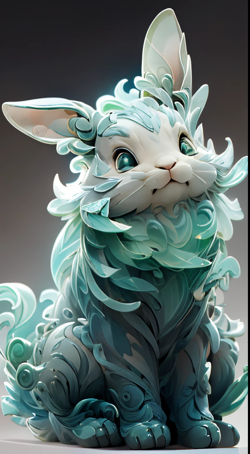 rabbit shape,the background clean,dream color,Transparent statue,flower eyes,green color,serious expressions,(Rabbit ears)),Clear eyes,tmasterpiece,(Best quality at best:1.3),a rabbit