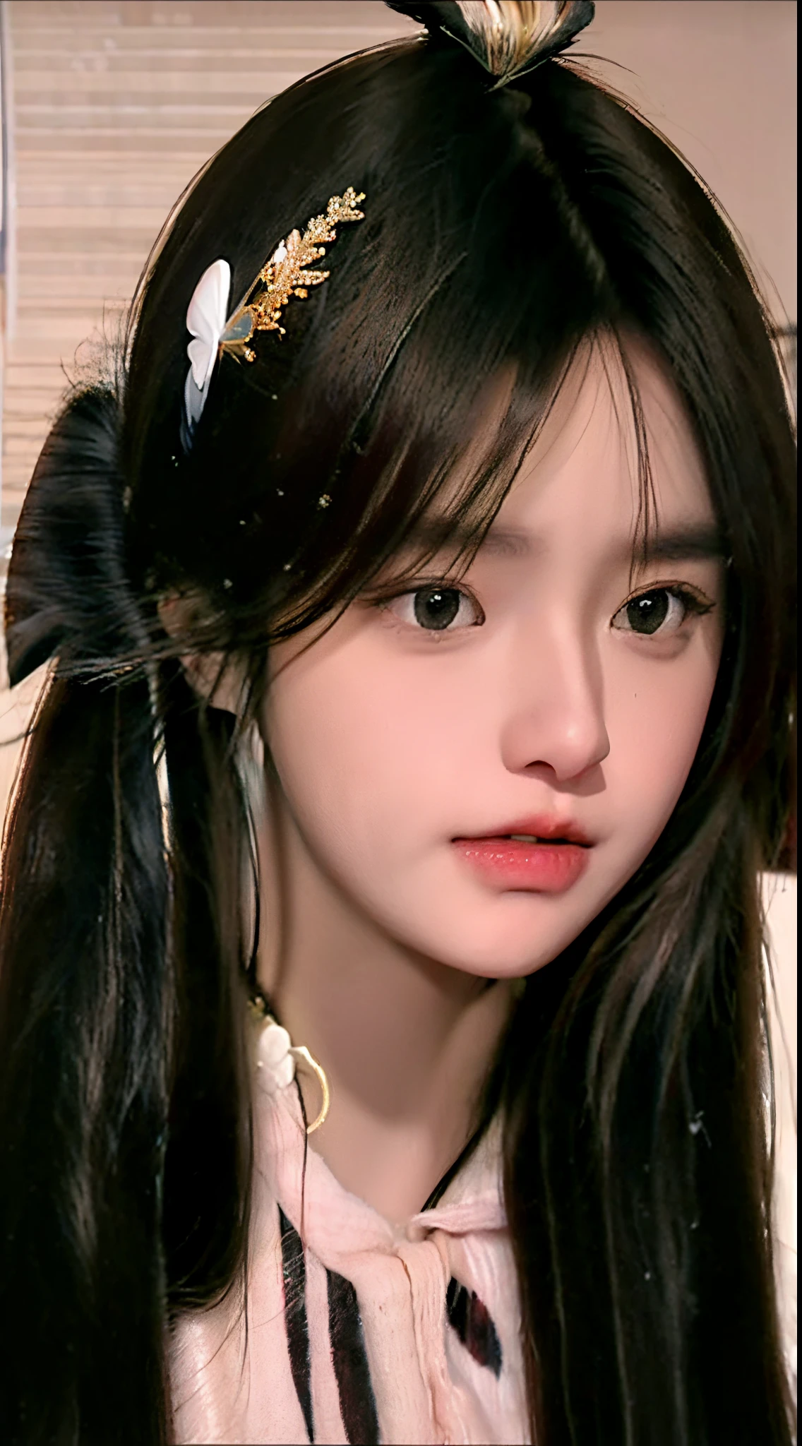 black hair, brown hair, asymmetrical hair, side swept bangs, hair bow, crescent hair ornament, eyewear on head, star hair ornament, feather hair ornament, snowflake hair ornament, mole under eye, mole under eye, mole under eye, happy tears, mouth hold, jitome, glint, Surrealism, cowboy shot, 85mm, 8k, super detail, textured skin, UHD, UHD, UHD, retina, retina, masterpiece, textured skin, textured skin, textured skin, super detail