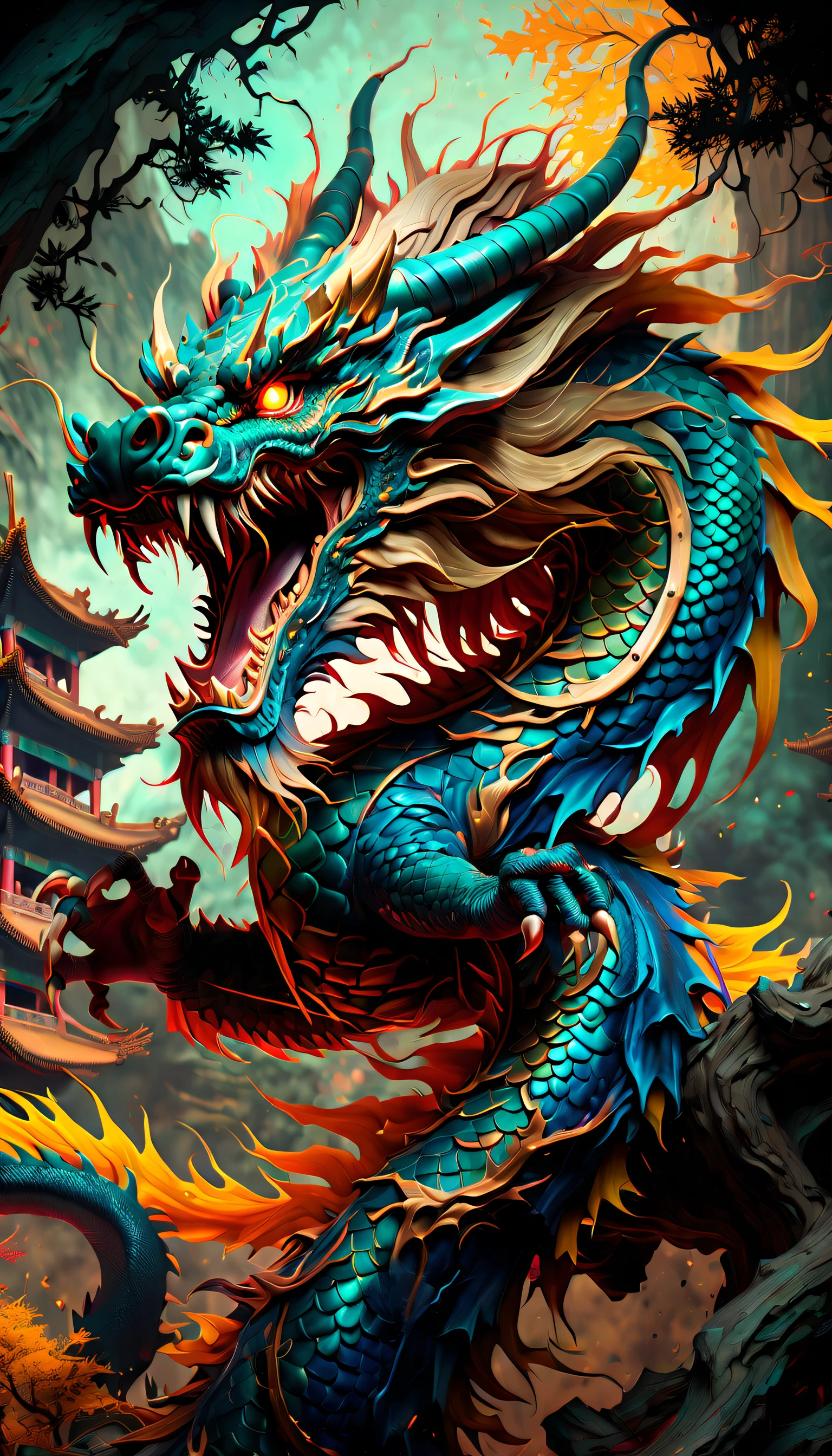 (((Visually captivating detailed description:1.4))), (((Chinese dragon depicting awe and magnificent details:1.3))), (((Radiosity rendered in stunning 32K resolution:1.3))), All captured with sharp focus, Unparalleled sharpness and clarity, (((Radiosity rendered in astonishing 32K resolution:1.3))), Highest Quality, hightquality, Imagine a visually striking illustration of a Chinese dragon, Creative flowers with neon brush strokes and a subtle matte finish. Very beautifully、Unique and diverse drawing styles, Color Style A perfect blend of steampunk and dark fantasy rich colors, Beautiful shiny texture, A style that combines science fiction and dark fantasy, The essence of military weapons and future technology, Mesmerizing levels of complexity and precision, High-definition beauty at the pixel level, elaboration shading, Attention to the most intricate details. Elegant strokes with a variety of touches and dynamics, Mysterious brushstrokes and a matte finish, (((Amazing depiction of highly detailed quality:1.3))), (((A breathtakingly beautiful masterpiece:1.3))), A breathtakingly beautiful masterpiece,