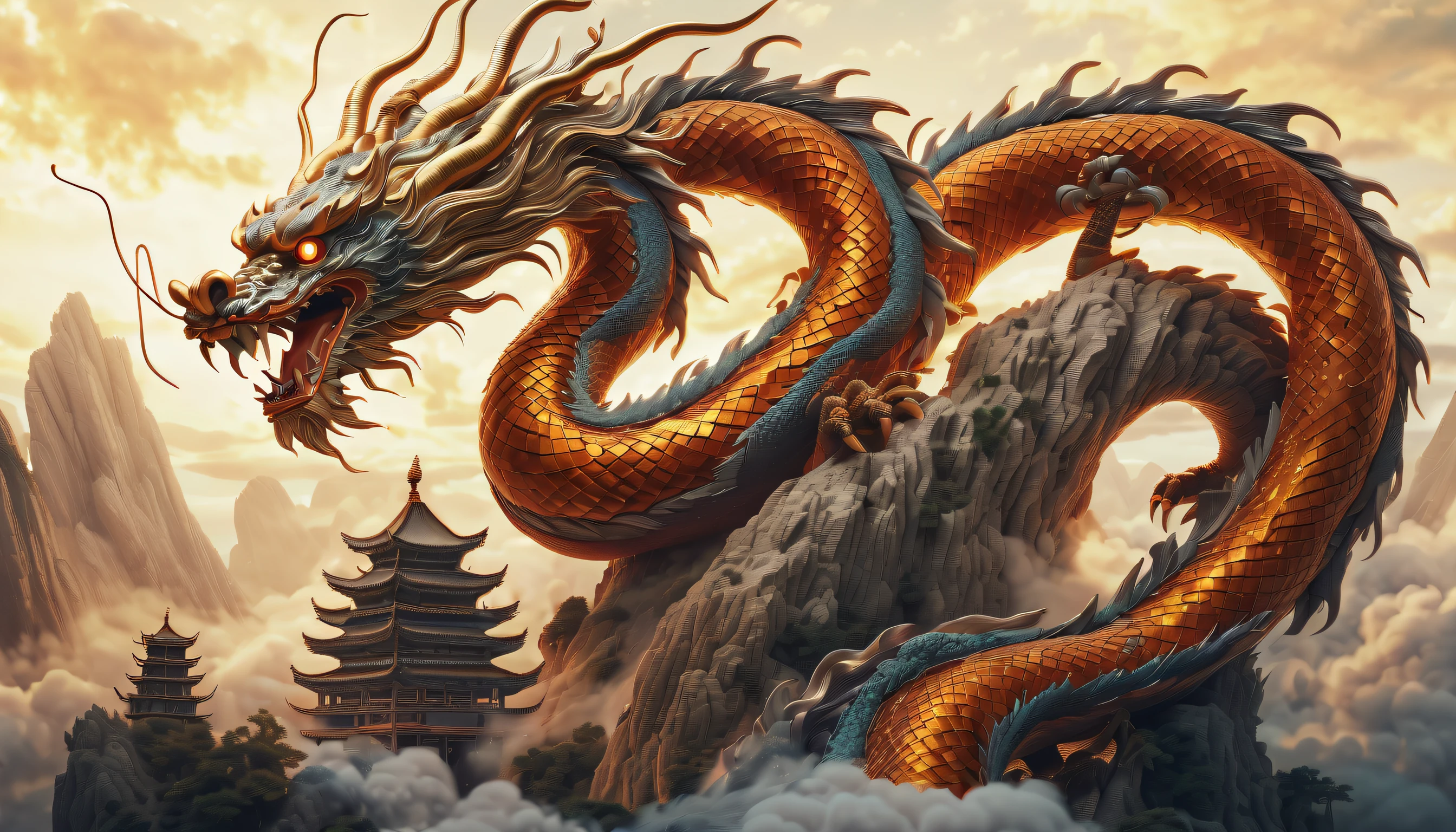 Visually captivating descriptive and detailed depiction of a non-Newtonian fluid and mechanical Chinese dragon。, (((Radiosity rendered in stunning 32K resolution:1.3))),All captured with sharp focus, Unparalleled sharpness and clarity, (((Radiosity rendered in astonishing 32K resolution:1.3))), Highest Quality, hightquality, Imagine a visually striking illustration of a Chinese dragon, Equipped with six missile turrets on the shoulders.、Possesses immeasurable power, Creative flowers with neon brush strokes and a subtle matte finish. Very beautifully、Unique and diverse drawing styles, Color Style A perfect blend of steampunk and dark fantasy rich colors, Beautiful shiny texture, A style that combines science fiction and dark fantasy, The essence of military weapons and future technology, Mesmerizing levels of complexity and precision, High-definition beauty at the pixel level, elaboration shading, Attention to the most intricate details. Elegant strokes with a variety of touches and dynamics, Mysterious brushstrokes and a matte finish, Amazing depiction of highly detailed quality, A breathtakingly beautiful masterpiece, A breathtakingly beautiful masterpiece,