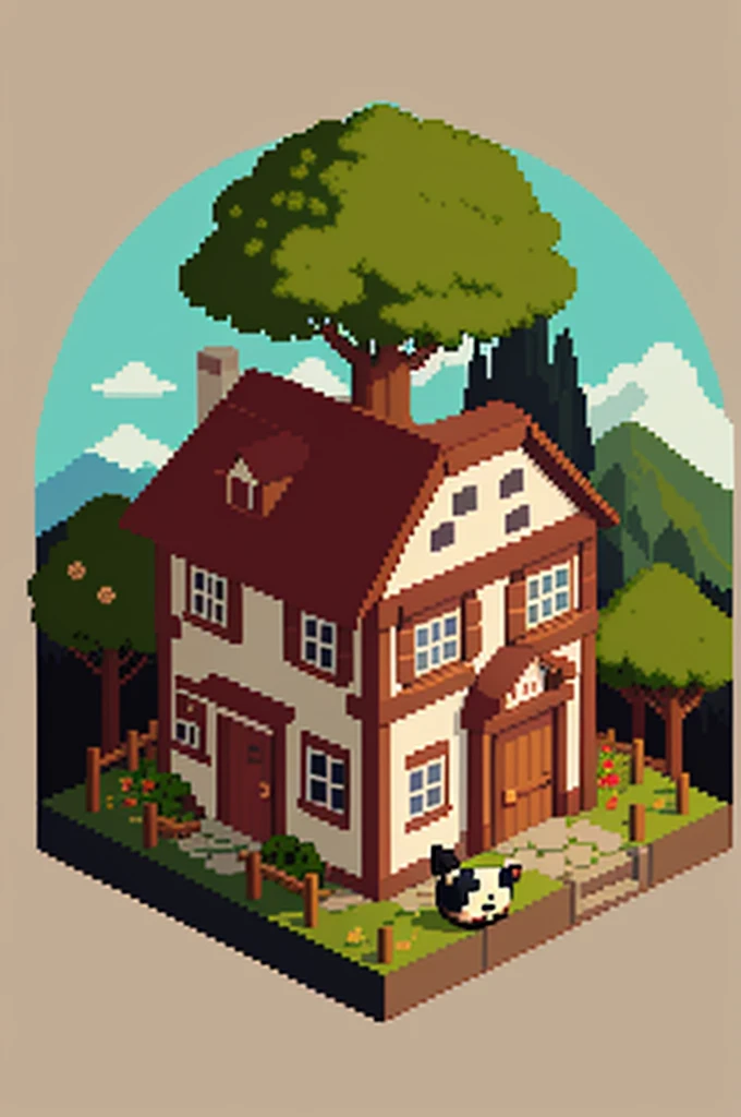 A cute cow, pixel art, date simulator village