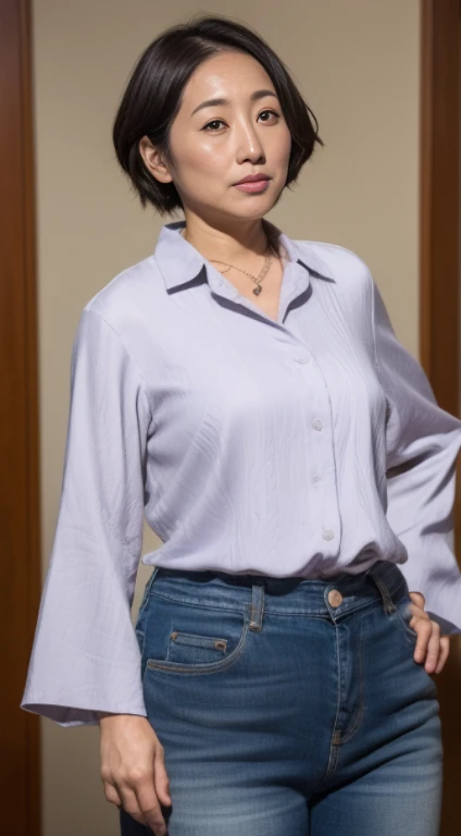 (((38 year old Japanese woman))), ((Sagging under the eyes)),(((nasolabial folds))),masutepiece, Best Quality, Photorealsitic, super detailed skin, Sharpen, Perfect Anatomy,Temples in Kyoto,Anatomy,独奏,Longhaire,((old body)), (((Sagging udder))), (thick waist),(flabby body)(,Plump body),bunk butt,Serious look,Mature AV Actress, glamor, A sexy,(((Fair skin with many wrinkles))),small diamond necklace,Brown coat,Long sleeveTThe shirt,Long skirt in jeans,Staring at this,