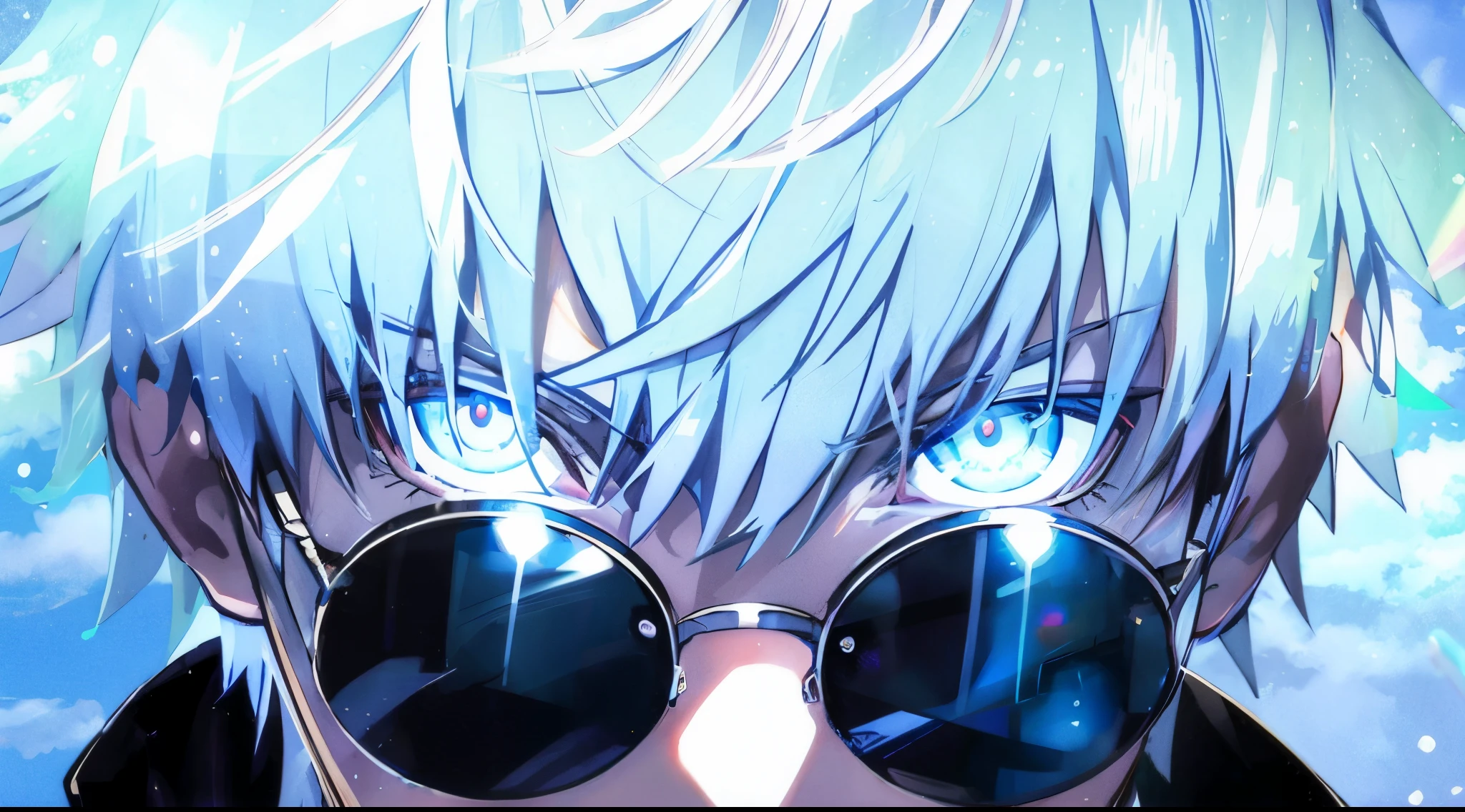 anime guy with sunglasses and a tie and a tie, blue shining eyes, key art anime sharp focus, blue reflective eyes, detailed key anime art, 2 b, 2b, anime style 4 k, 4k anime wallpaper, killua zoldyck portrait, badass anime 8 k, best anime 4k konachan wallpaper, ultra hd anime wallpaper