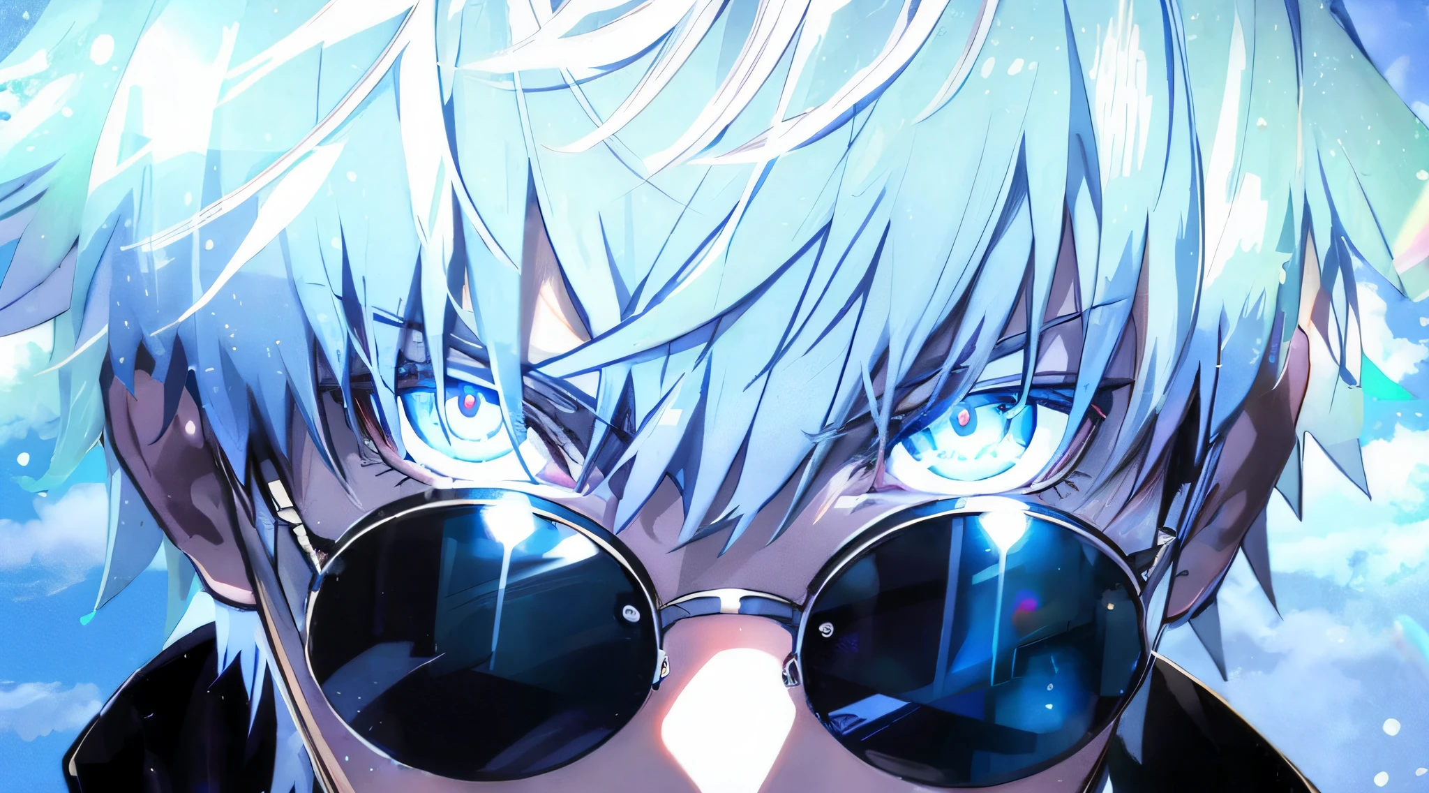 anime guy with sunglasses and a tie and a tie, blue shining eyes, key art anime sharp focus, blue reflective eyes, detailed key anime art, 2 b, 2b, anime style 4 k, 4k anime wallpaper, killua zoldyck portrait, badass anime 8 k, best anime 4k konachan wallpaper, ultra hd anime wallpaper