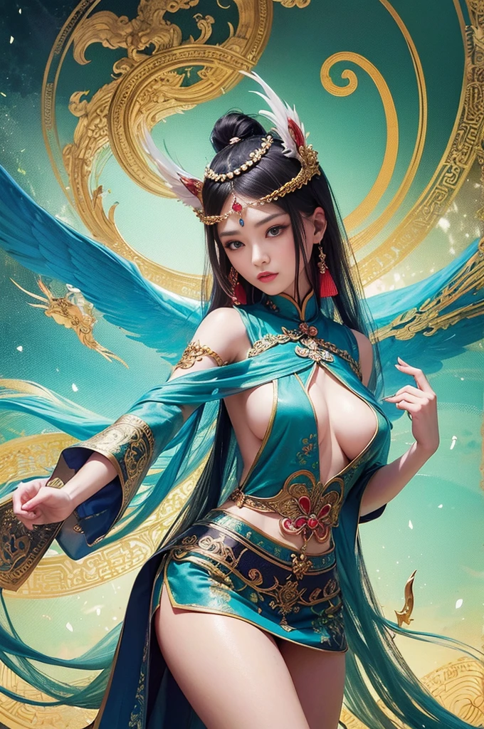 Chinese dragongirl with small tits, traditional painting style, vibrant colors, detailed scales, flowing silk dress, fierce expression, mystical background, soft lighting, high-resolution masterpiece:1.2, delicate brushwork, intricate details, exotic beauty, mythical creature, captivating gaze, ancient symbols, elegant posture, dynamic movement, magical atmosphere, rich cultural symbolism, mythical aura, traditional Chinese art, mythical hybrid creature, ornate headdress, intricate jewelry, mythical power, mythical guardian, mythical folklore, enchanting essence, strong spiritual presence, mythical journey, mythical elements, mythical creature with feminine grace, mythical beauty, mythical strength, mythical wings.