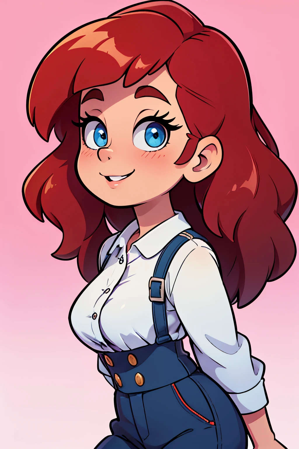 (best quality,4k,8k,highres,masterpiece:1.2),ultra-detailed,realistic:1.37,portrait,professional,vivid colors,beautiful detailed eyes,beautiful detailed lips,extremely detailed eyes and face,long eyelashes,1girl,a young girl,curly hair,innocent smile,stylish shirt,modern fashion,pink background,soft lighting