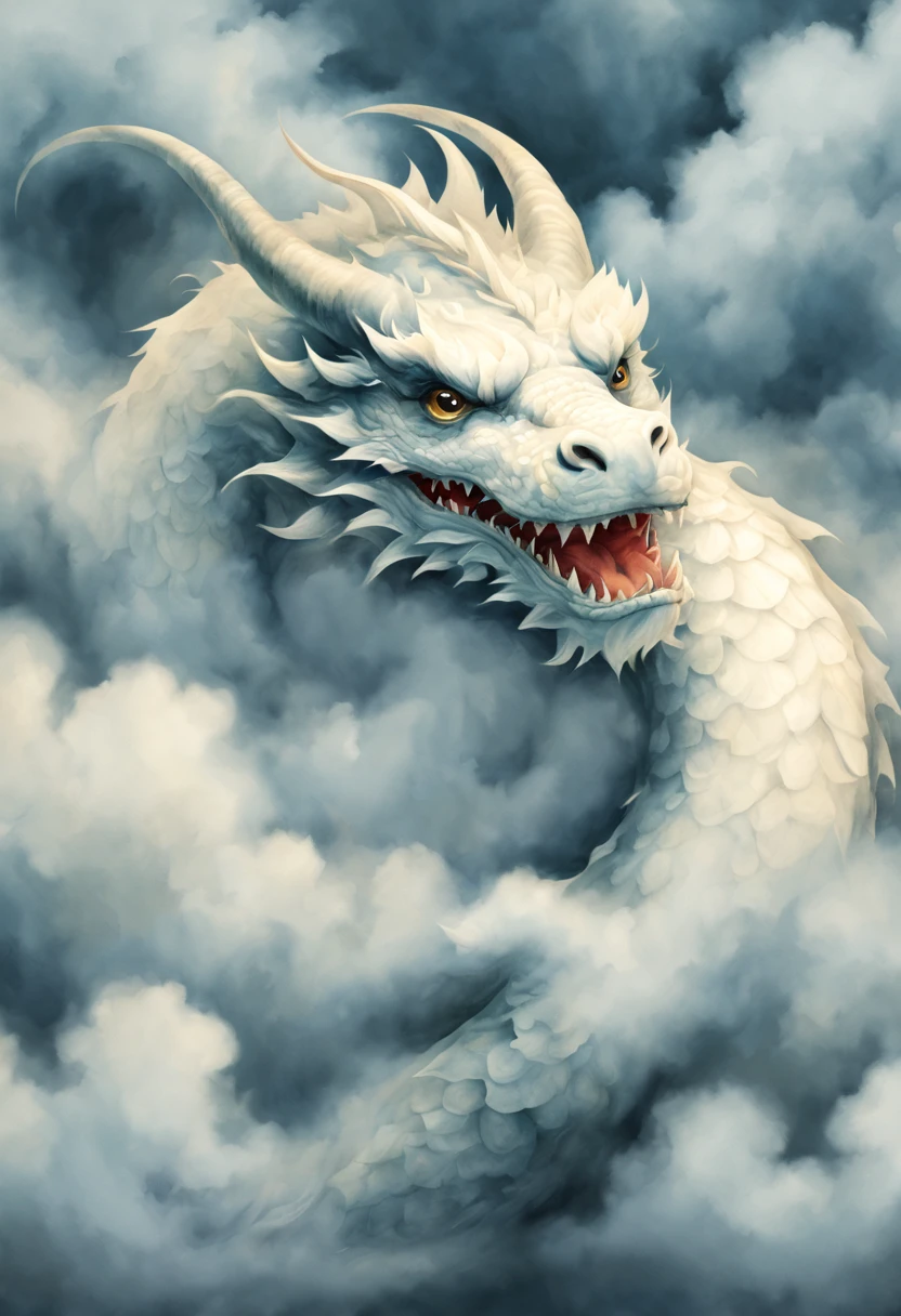 Just paint a cuter dragon&#39;s head oversized wall art blank cute dragon( The body  in the clouds and mist)Watercolor Painting Large Living Room Wall Art Print Large Canvas Art. Horizontal wall art (Chinese painting dragon pastel ink painting.leave a big blank)artistic décor, concept-art, 𝓡𝓸𝓶𝓪𝓷𝓽𝓲𝓬, with light glowing, ray traycing, contours, Vignetting wide angle lens, hyper HD, Anatomically correct,
