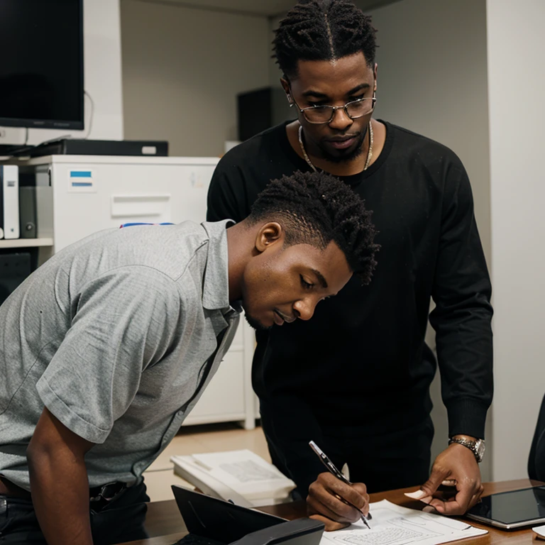 A black man in the office working on digital marketing