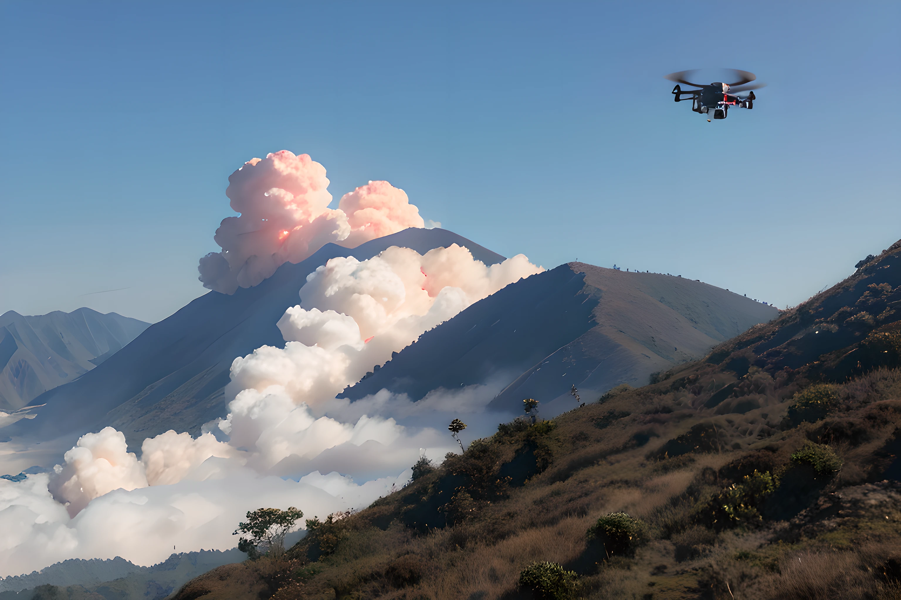 Drone bombing of Myanmar mountaintop military target,Fire and smoke