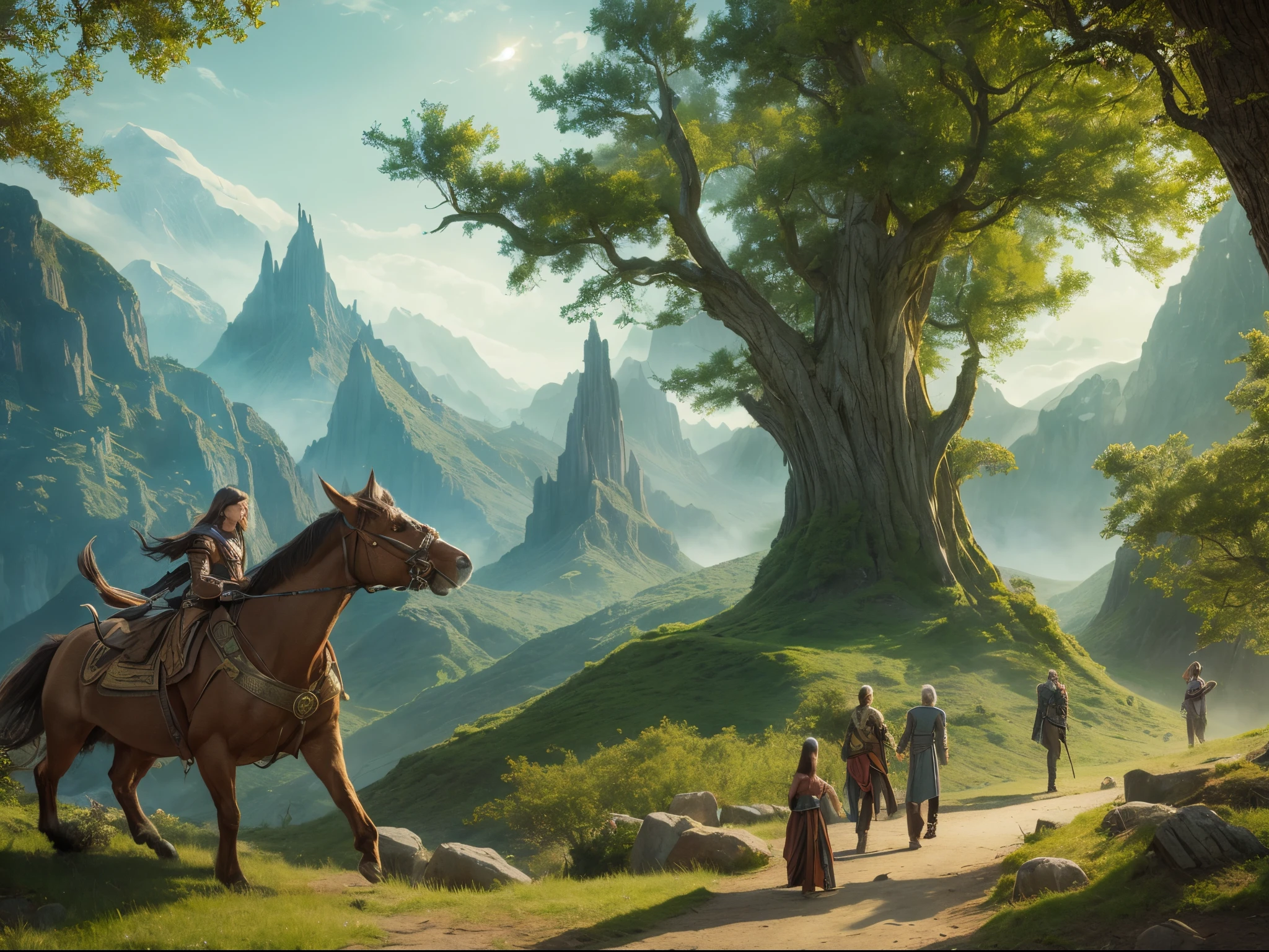 Transform the "Star Trek: The Original Series" universe into a high-fantasy realm, complete with mythical creatures, enchanted forests, and epic quests. Look to fantasy artists like John Howe or Alan Lee.