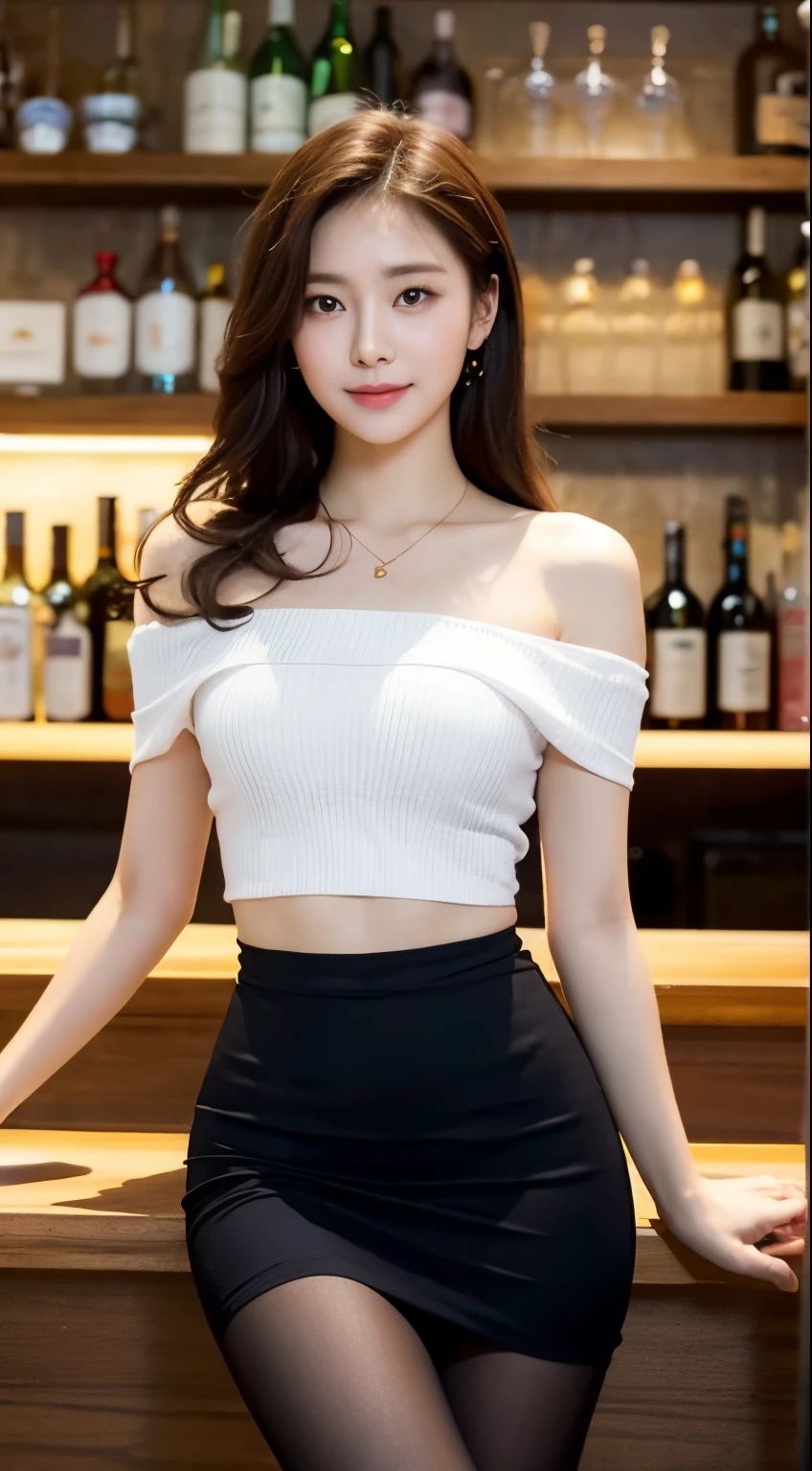 A girl around 37 years old，simplicity，Extremely beautiful and delicate，(light make-up)，black color hair，A sweet smile，Delicate and beautiful fair skin，Realistic and realistic，exquisite and complete facial features，Detailed depiction of the face，tall nose bridge，Red lips，Beautiful, gentle and beautiful girl，Smooth hair，Extremely delicate hair，Feminine temperament，Fill your face light，hyper realisitc，photorealestic，8K quality，extremy detailed，Realistic details，Works of masters，Realistic to the extreme，big breasts body，Beautiful，Pure desire，Stunning beauty，Peerless beauty，Highest image quality，8K分辨率，goddes，ssmile，Fine facial features，Hair over the shoulder，A brown-haired，Large long thick legs，(((High-waisted French top)))，(((short  skirt)))，rays of sunshine，facing at camera，The body is well-proportioned and firm，Gentle eyes，exposing thighs，stand posture，Stand inside the mall，Full body photo