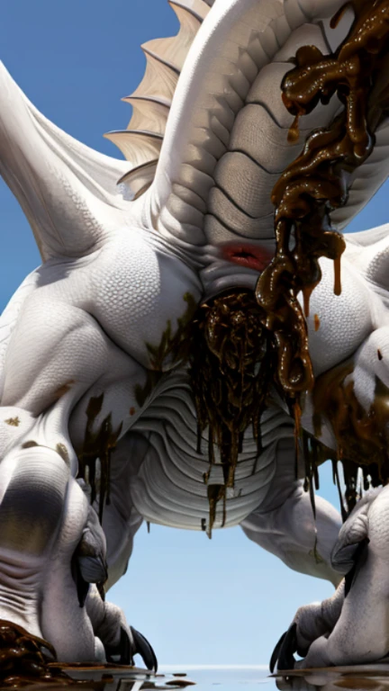 Bionic dragon,White dragon,White Hanfu,on all fours, HD graphics,Detailed and realistic,high detal,high qulity,photo-realistic,photorealistic eye,Detailed paws,Clear eyes,Masterpiece artwork,Five-fingered hands,top-quality,32k,hyper HD, (((feral, anus, liquid feces from))), worms eye view, butt focus