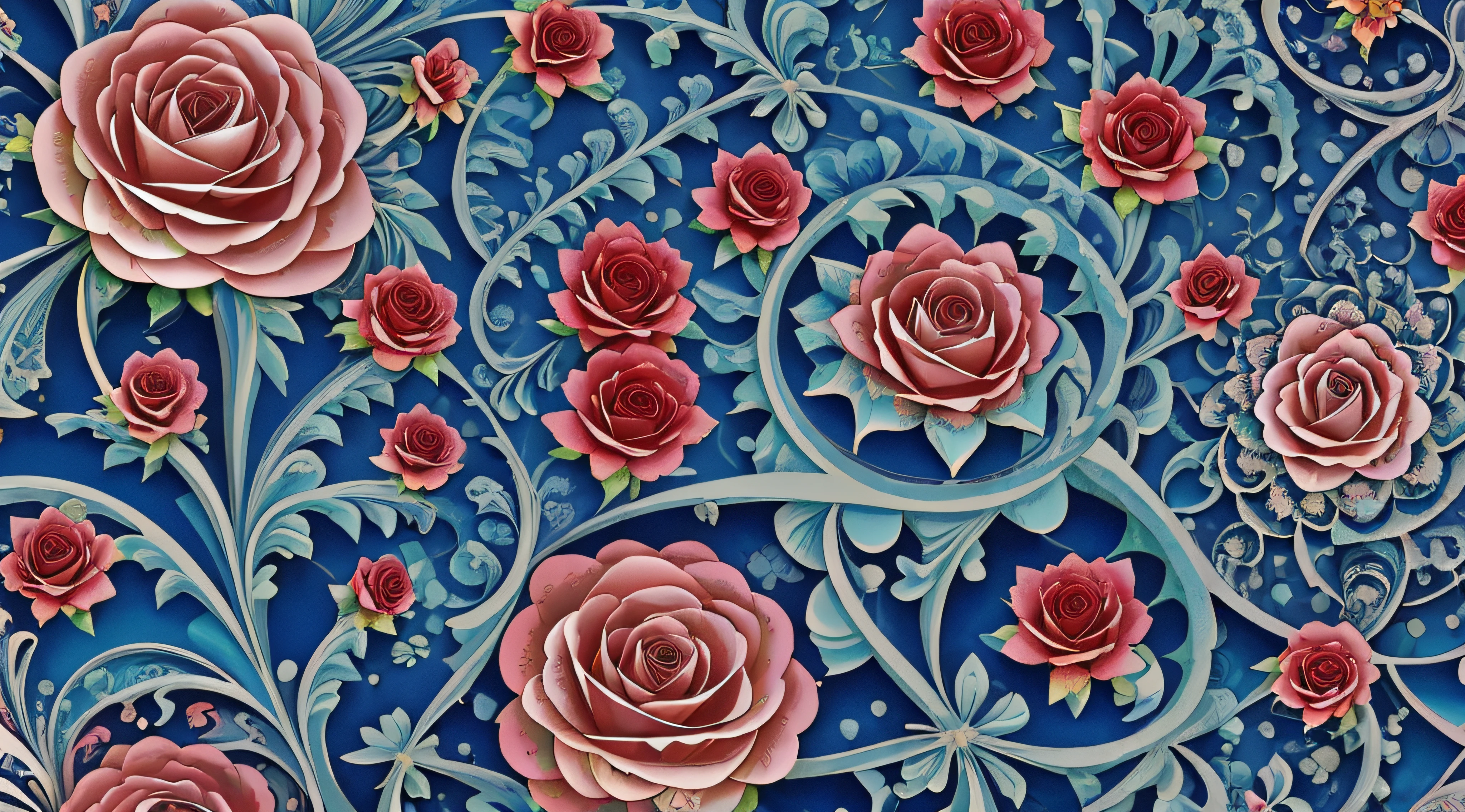 (((fractal garden))) (roses in bloom) (paper art) (blues and reds and pinks)