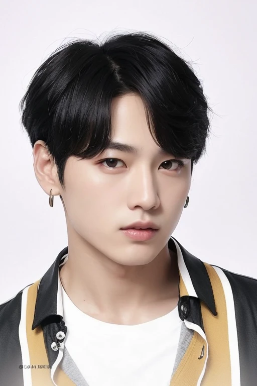 um close de uma pessoa com cabelo preto e camisa amarela e branca, Jungkook, Kim Doyoung, Hyung Tae, Cai Xukun, Jinyoung Canela, Yoongi de cabelos pretos, TaeJune Kim, Yanjun Chengt, foto de perfil headshot, portrait of kpop idol, inspirado em Kun Can, foto oficial, dez lee, fotos oficiais, Shin Jeongho