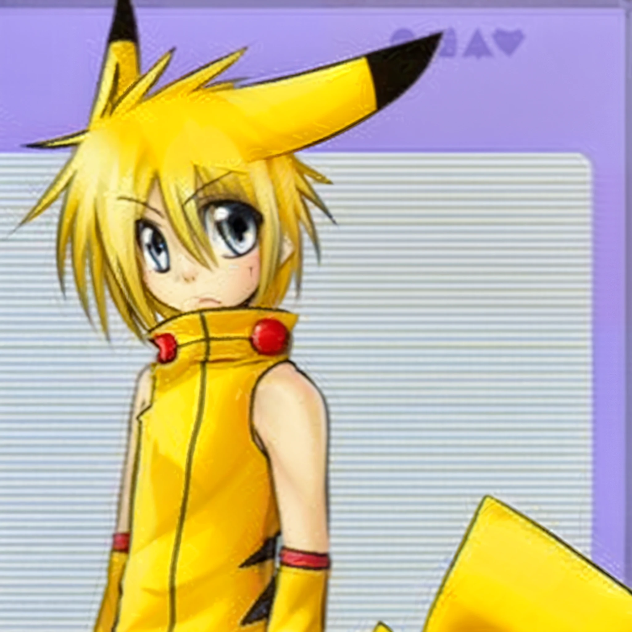 pokemon pikachu with a yellow outfit and a black hat, pikachu as a human, kagamine rin, renamon, pikachu, pokemon anime style, megaman as pikachu, concept art of pikachu, anime boy, pikachu as jesus, anime character, super sayan, mika pikazo, anime styled, anime stile, real life pikachu, anime style character, pokemon style