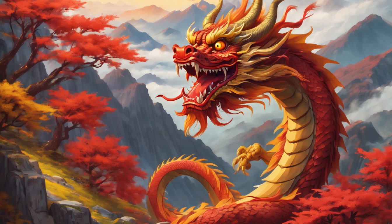 (masterpiece, best quality), a majestic anthropomorphic chinese dragon, in a traditional male chinese outfit, happy, laughing, festive, cartoon style, chinese house party with elaborate details, vibrant, natural lighting