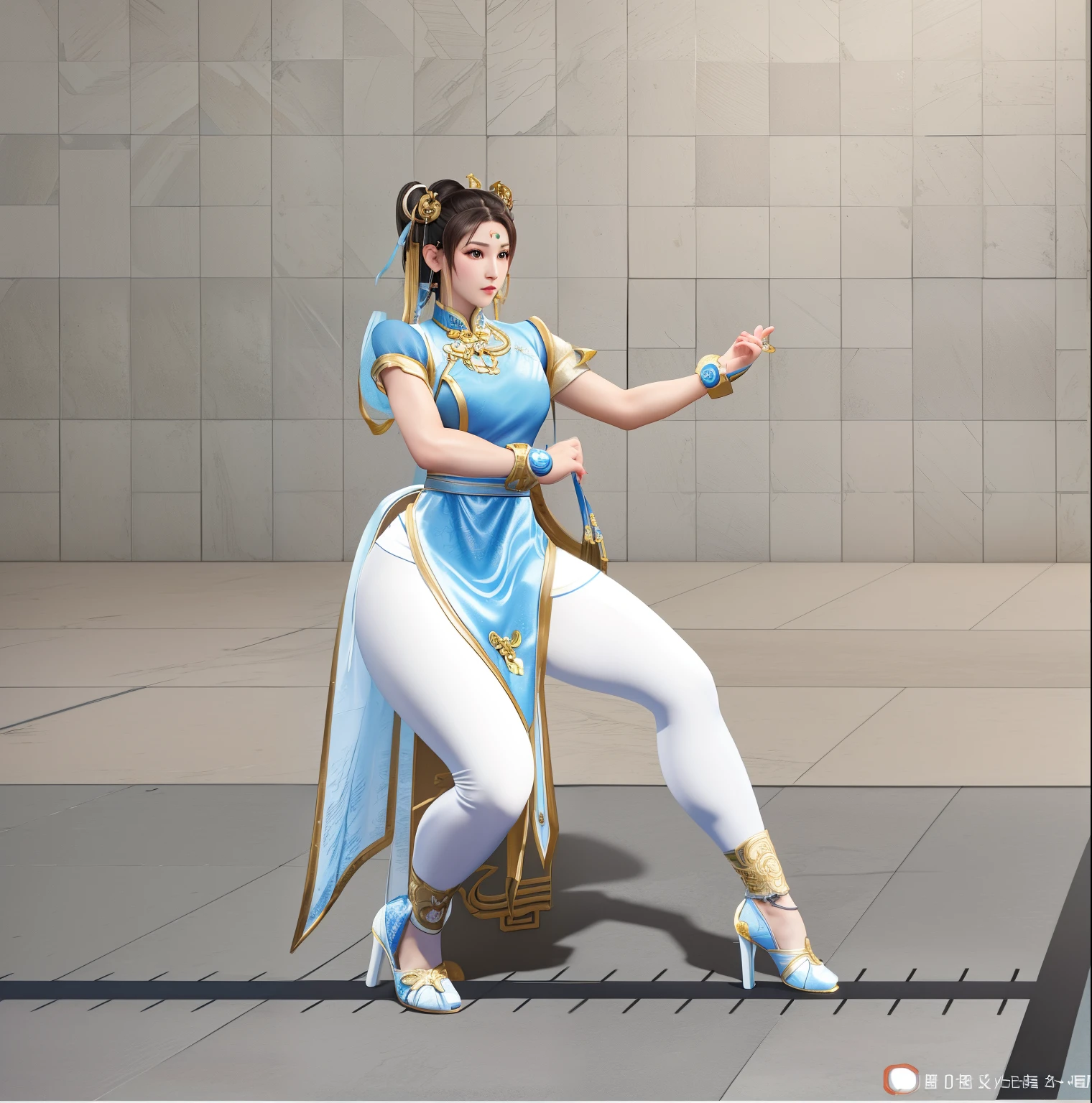 there a woman in a costume sitting on a chair, chun li, chun - li, Chun-li, chun li at the gym, Portrait of Chun Li, Portrait of Chun Li, fighter pose, Fighting posture, full body xianxia, Fighting posture, fighting game character, Strike a fighter pose, confident action pose, Inspired by Li Tang