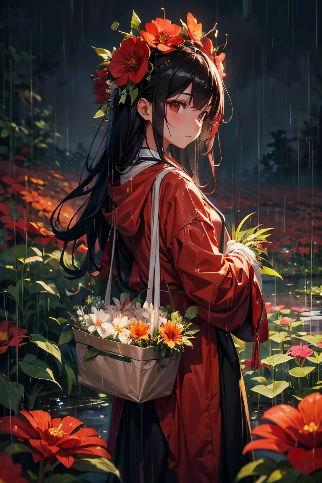 Flower picker in the bloody rain, Hua Chen, ember
