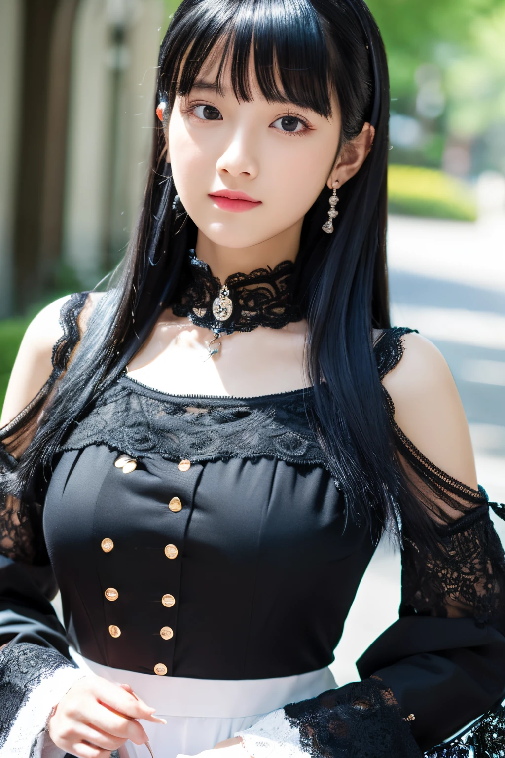 1girl in,huge-breasted, Black hair, High quality, ultra-detailliert, masutepiece, Realistic
