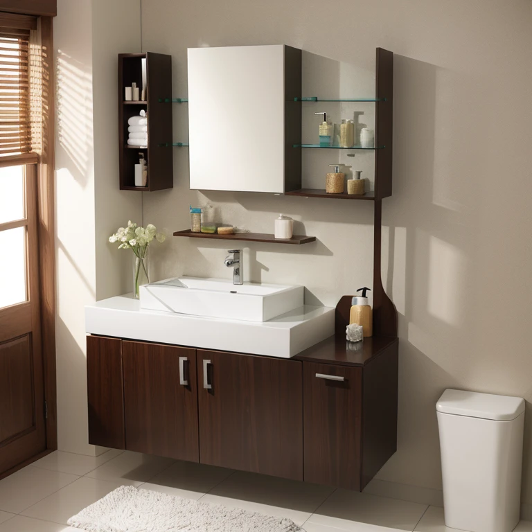 Design a bathroom shelf with lotus elements