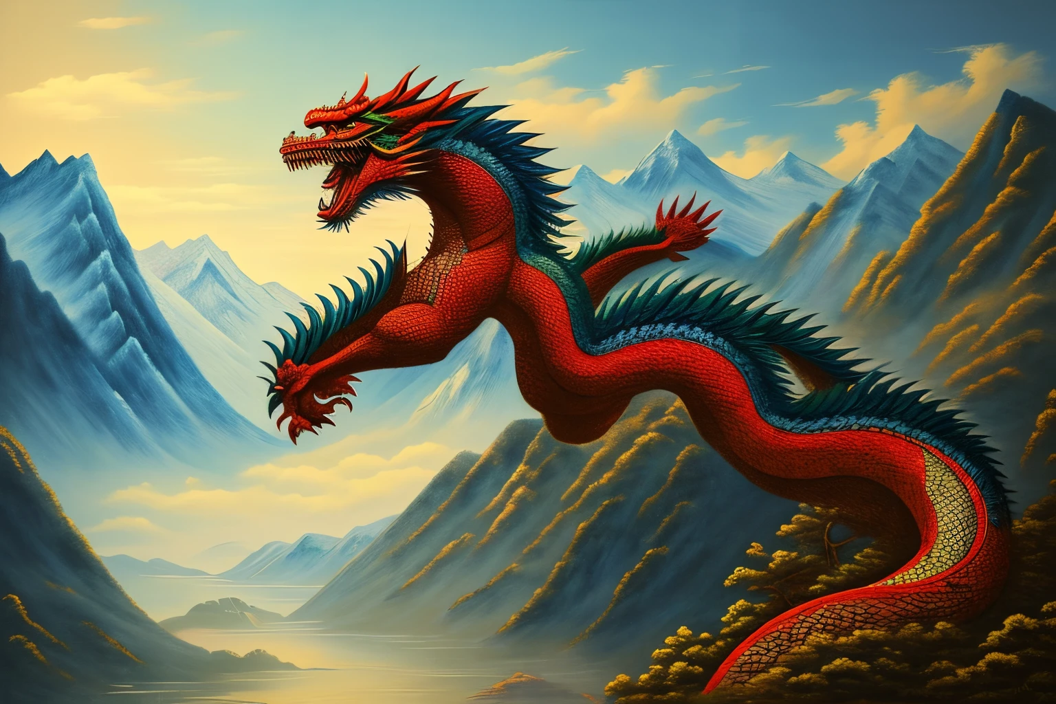 Aged mural of a Chinese long dragon, old fresco, Chinese long dragon, aging effect, crack effect, ancient art, tmasterpiece