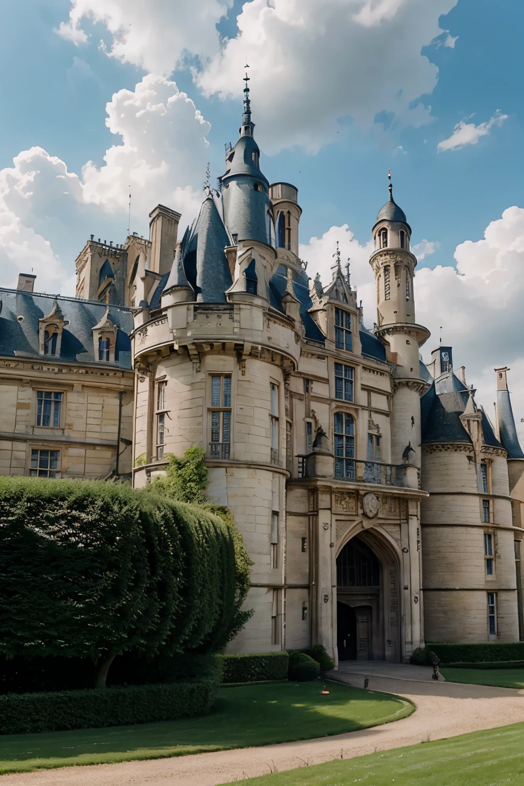 (Beautiful simmiliar, ghibli style, 8K), beauty and the beast, castle, Chateau de Chambord, background, enviorement, Dramatic, hayao miyazaki, studio ghibli, anime, best Lightning, best enviorement, Chateau de Chambord