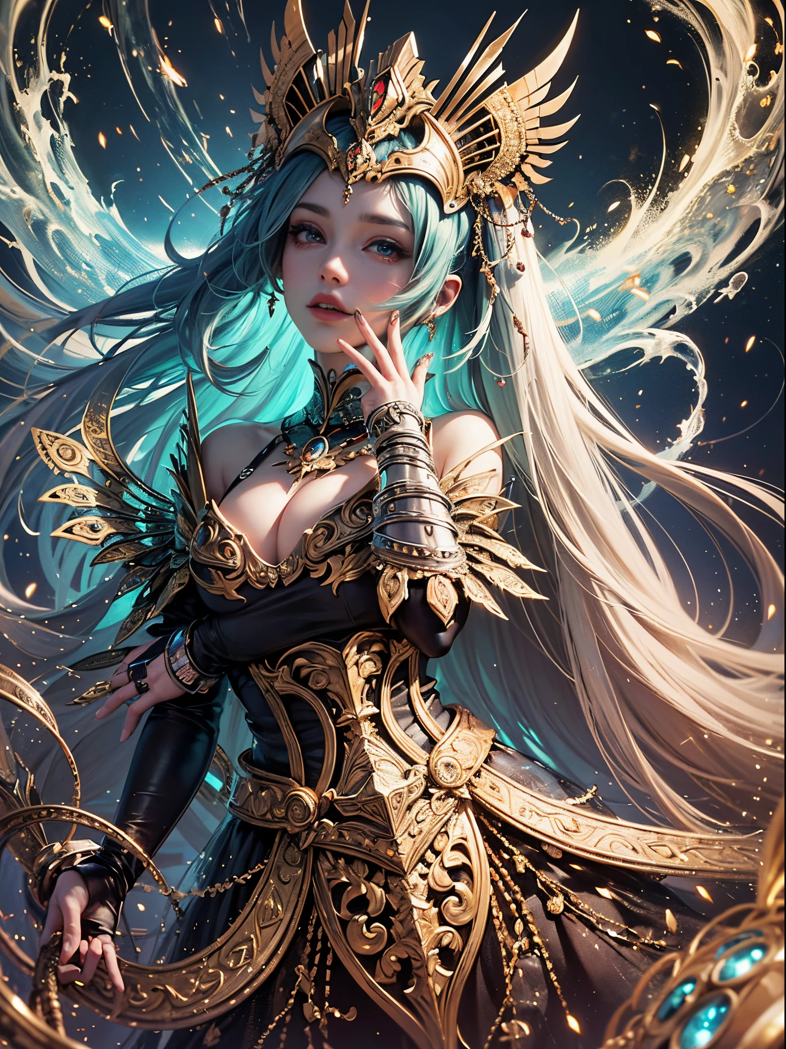 zhangfenghua, (geometric abstract background:1.4), esoteric, 1girl, depth of field (zentangle, mandala, tangle, entangle) (photorealistic:1.4), official art, unity 8k wallpaper, ultra detailed, beautiful and aesthetic, masterpiece,best quality, (dynamic angle:1.4), glowing skin, (floating colorful sparkles:1) the most beautiful form of chaos, elegant, a brutalist designed, vivid colours, romanticism --auto --s2