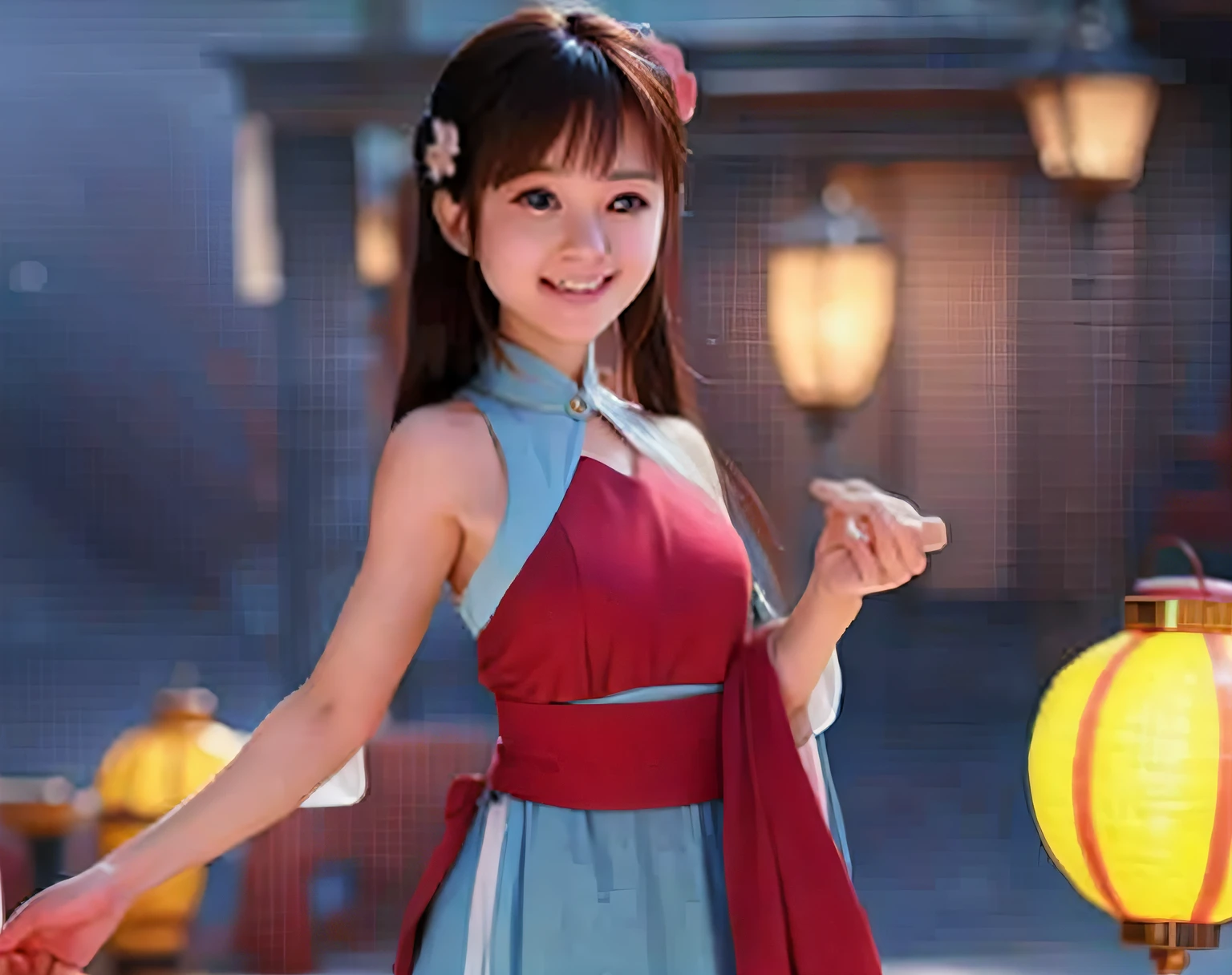 Girl with lantern,laughing joyfully,multiple angle,4 different pictures