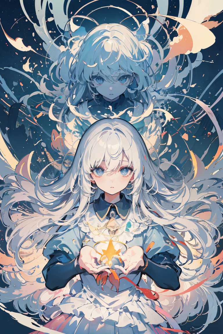 (masterpiece、top-quality、Official art:1.2)、Look at viewers、((2People Girls))、island of light、Fragments of light scatter、Transparent,colorful light levitation、(2D:1.5)