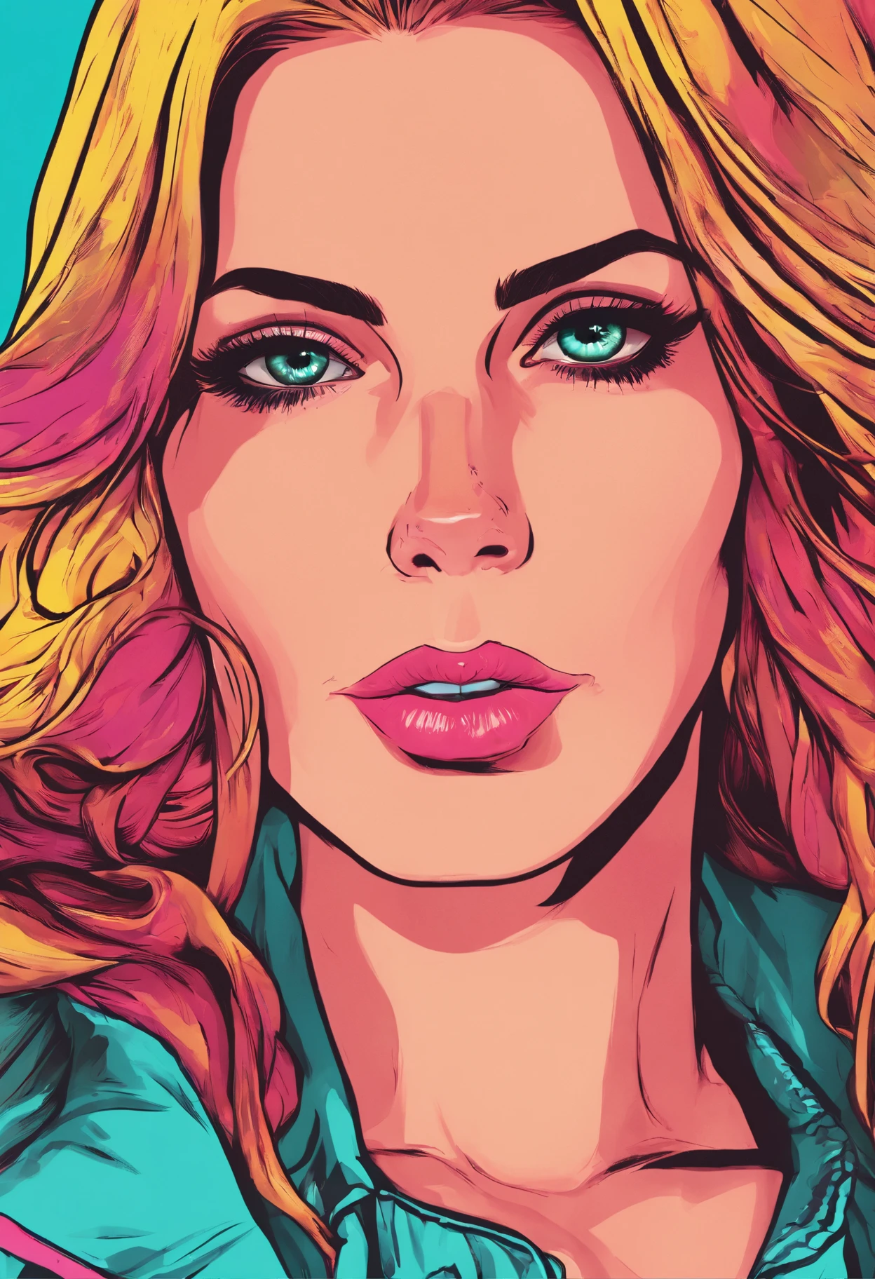Lana Del Rey, GTA Vice City, GTA 5 cover art, Borderlands style, Transparent shadows, Symmetrical highly detailed eyes
