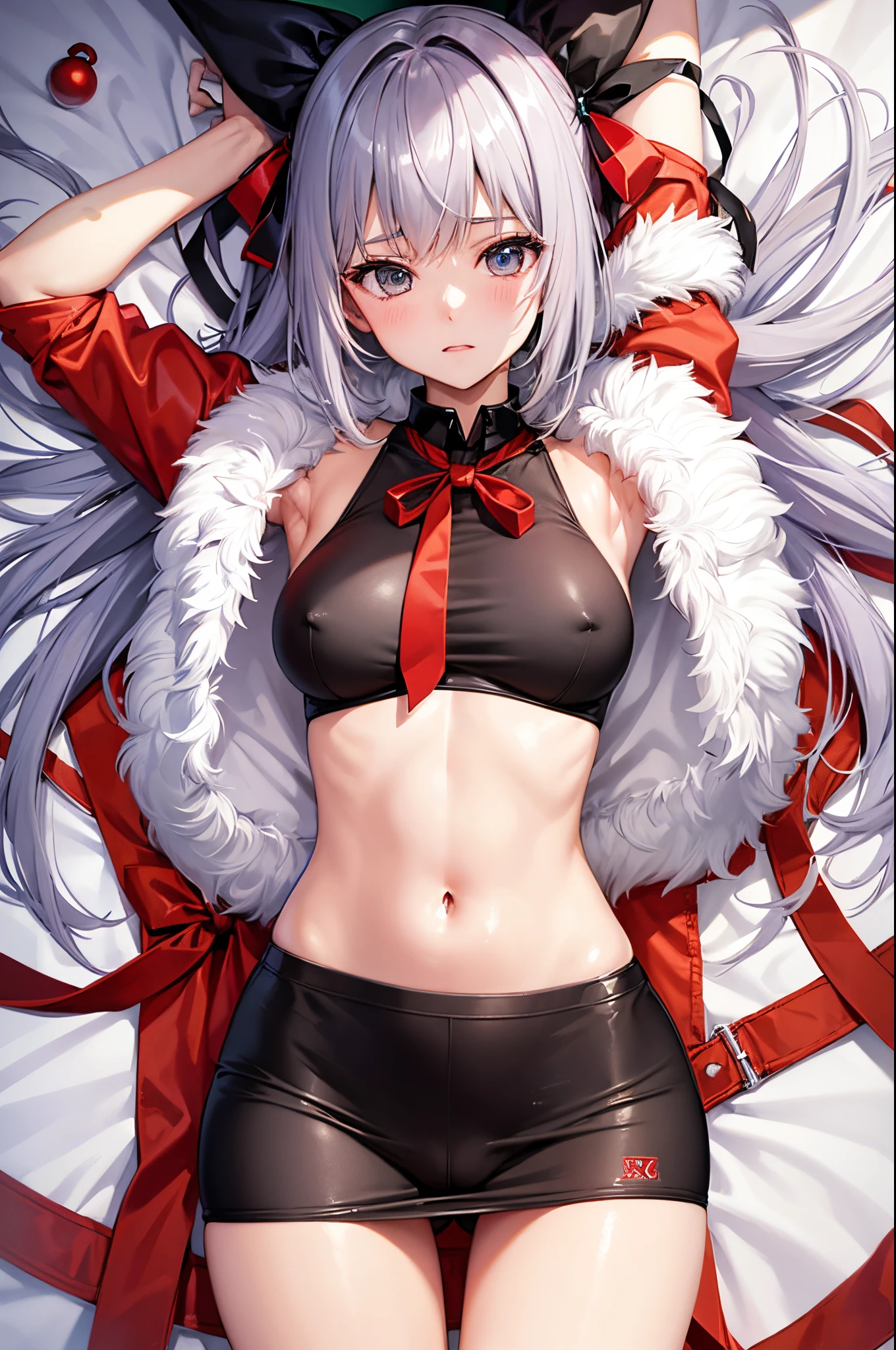 NIKKE。s girl。is in estrus。huge tit。flank。pubick hair。teats。barechested。fundoshi。Exposed。Christmas。Shy。Spreading the crotch。Clear skin。