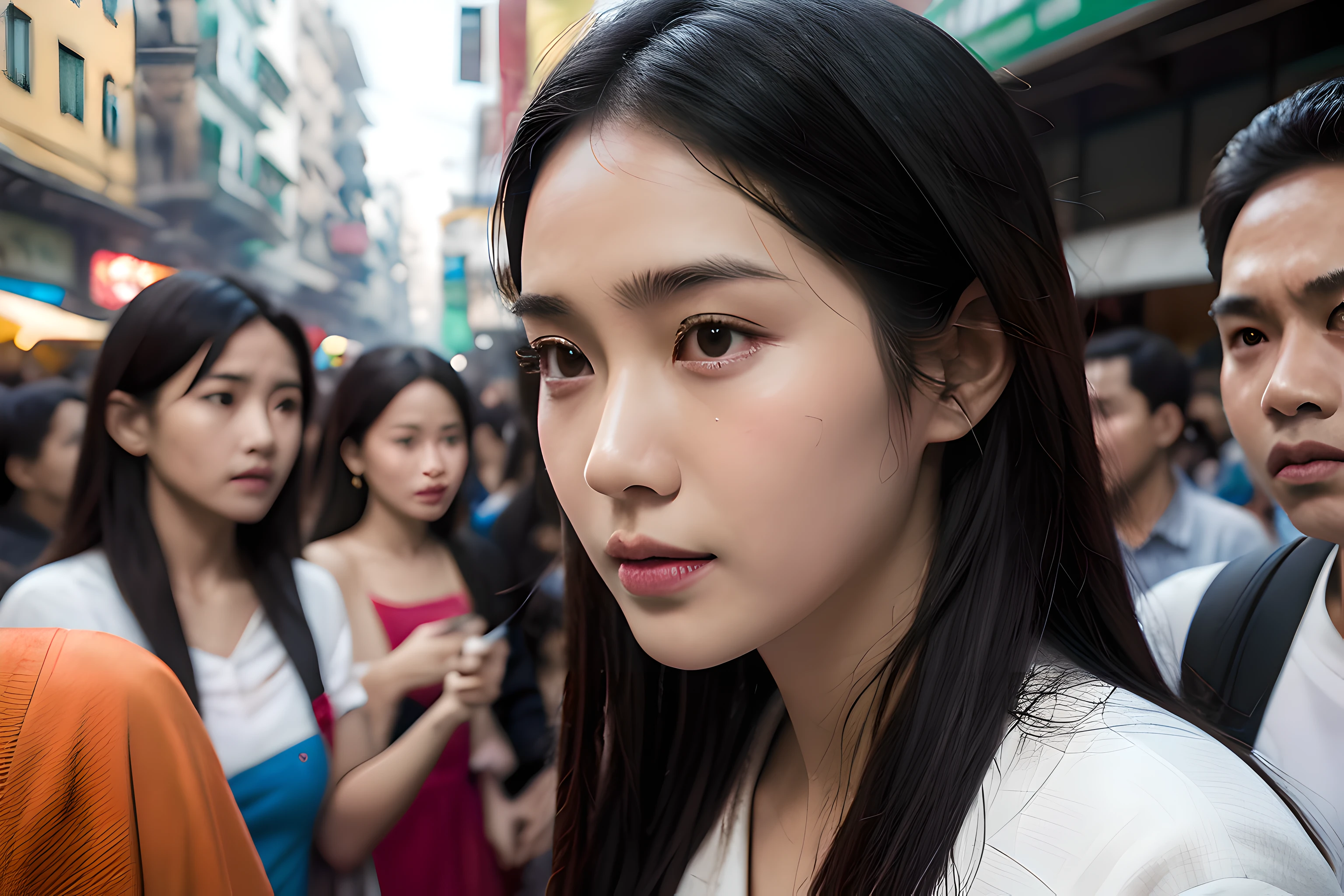Crowds on the streets of Myanmar,High-definition facial features