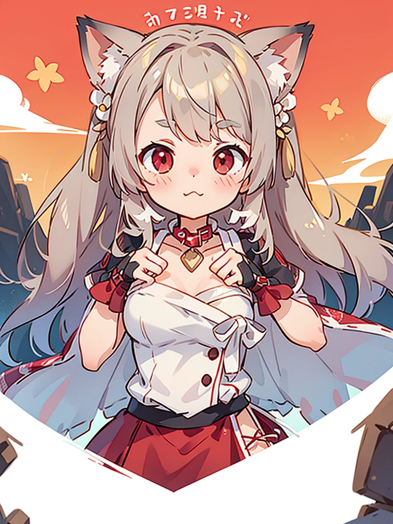 masterpiece, best quality, high res, solo, 1 girl, silver long hair, nice breasts, nice chest, bangs, red eyes, blush, looking at viewer, closed mouth, bright colors, vibrant, extrasharp, high sharpness, nice hands, clear image, bright image, yuudachi, cute
