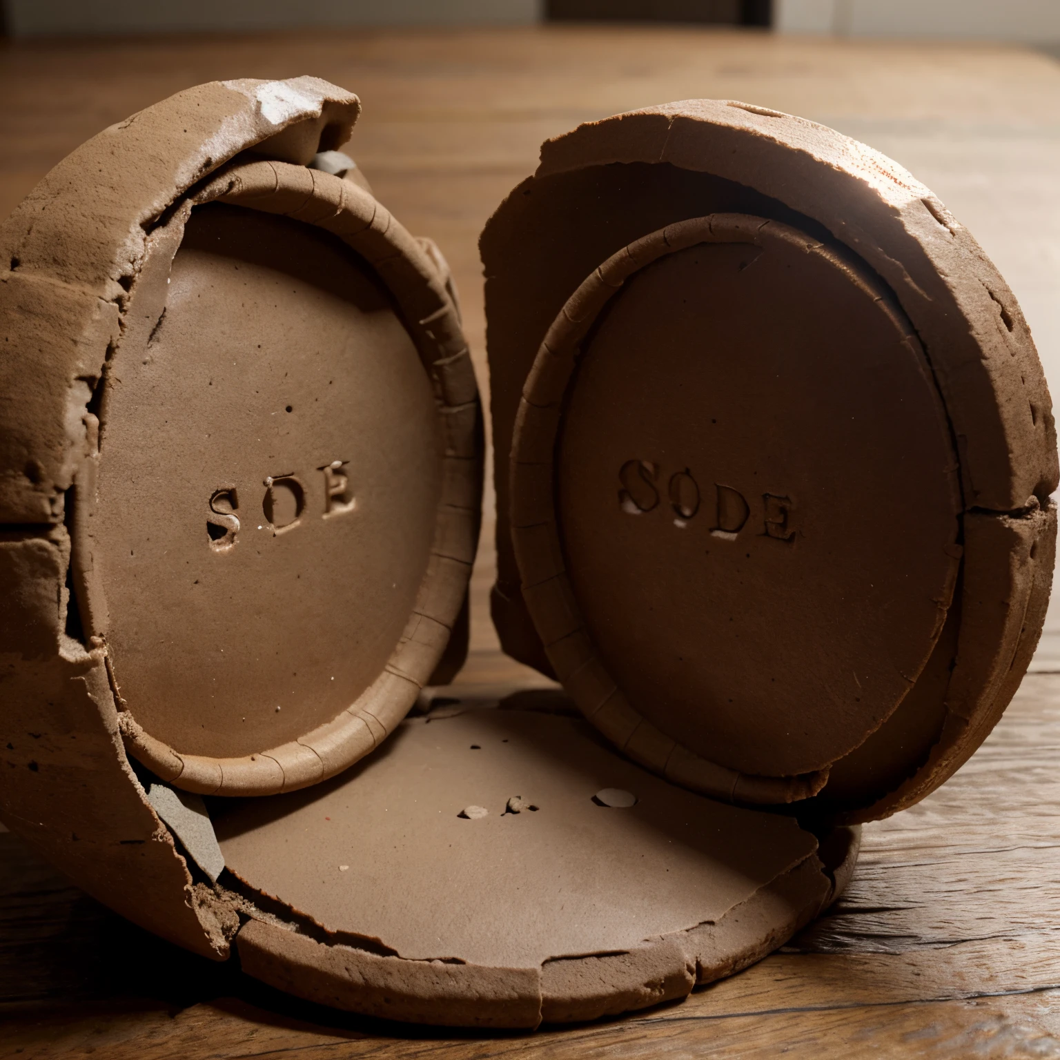 a clay coin split in half one sode realistic other side news paper