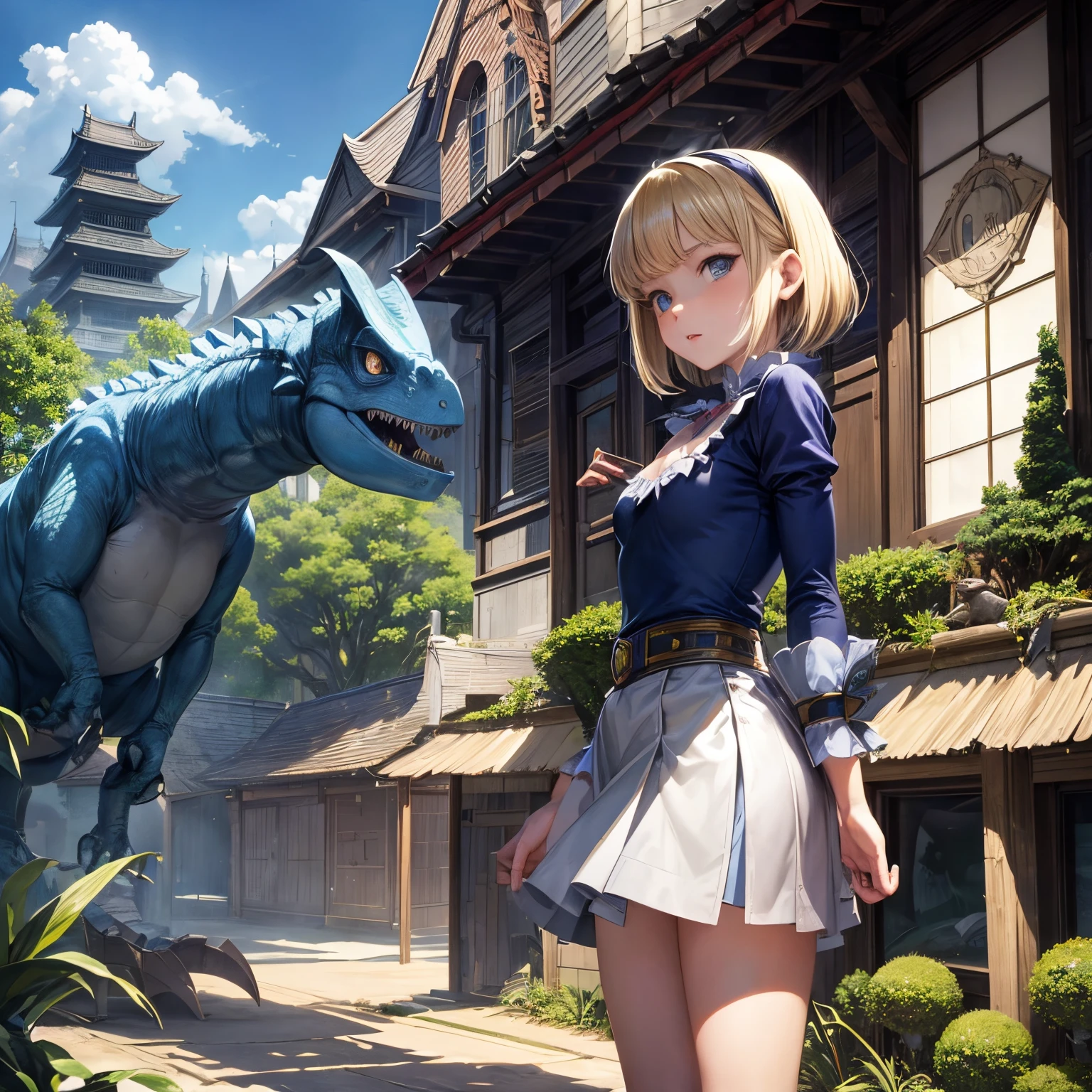 (masterpiece, best quality),Anime couple、Walking through a sci-fi city filled with feasts and debauchery. A Cute girl with waist-length white hair and golden eyes,detailed eyes,Leading a beautiful woman with medium length hair.,blue eyes,large breasts, The shadows of a dragon and a phoenix emerge behind him.. Close-up perspective. Concept art Makoto Shinkai,Makoto Shinkai, I love the concept art, Loss transformer. Landscape Background,